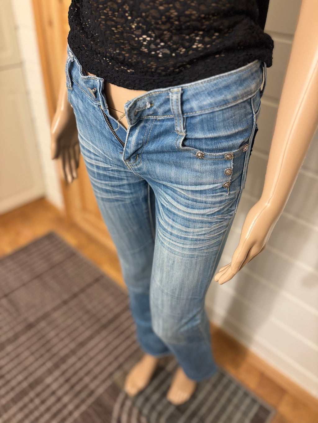 Vintage Jeans Sleng Pyntede Lommer