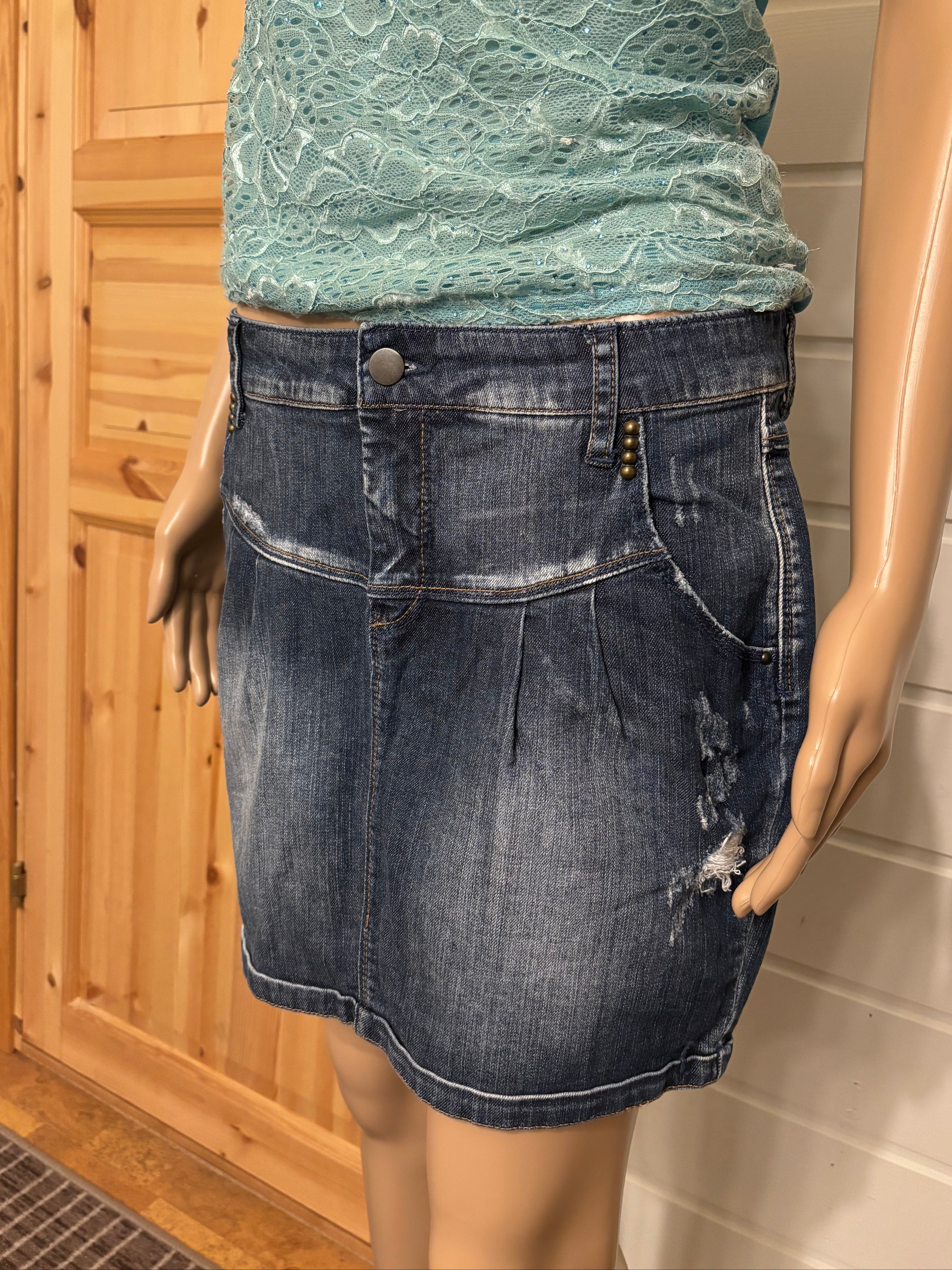 Mørkeblå Denim Mini Skjørt