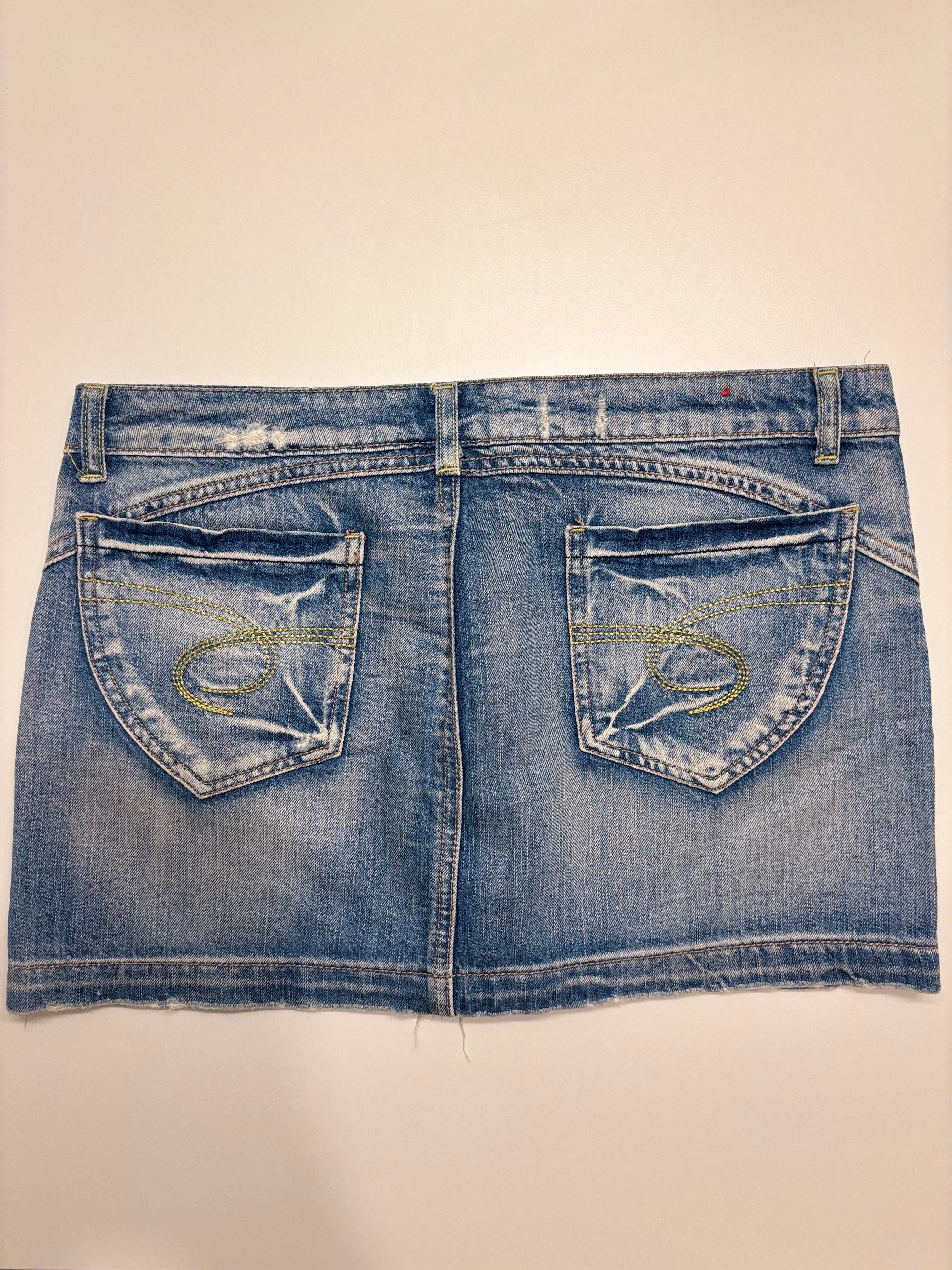 Denim Mini Skjørt Broderte Lommer