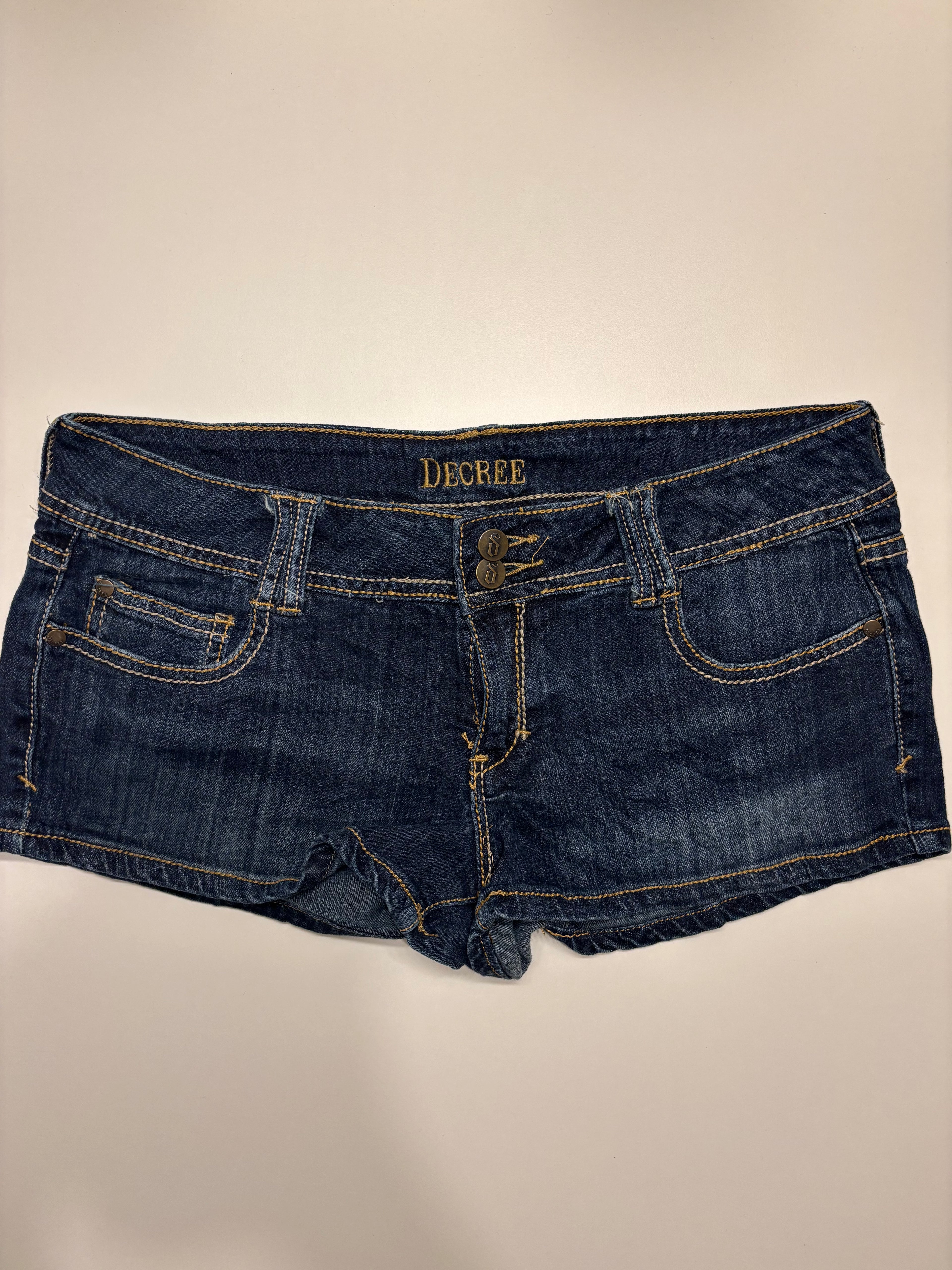 Mørkeblå Denim Shorts Broderte Lommer