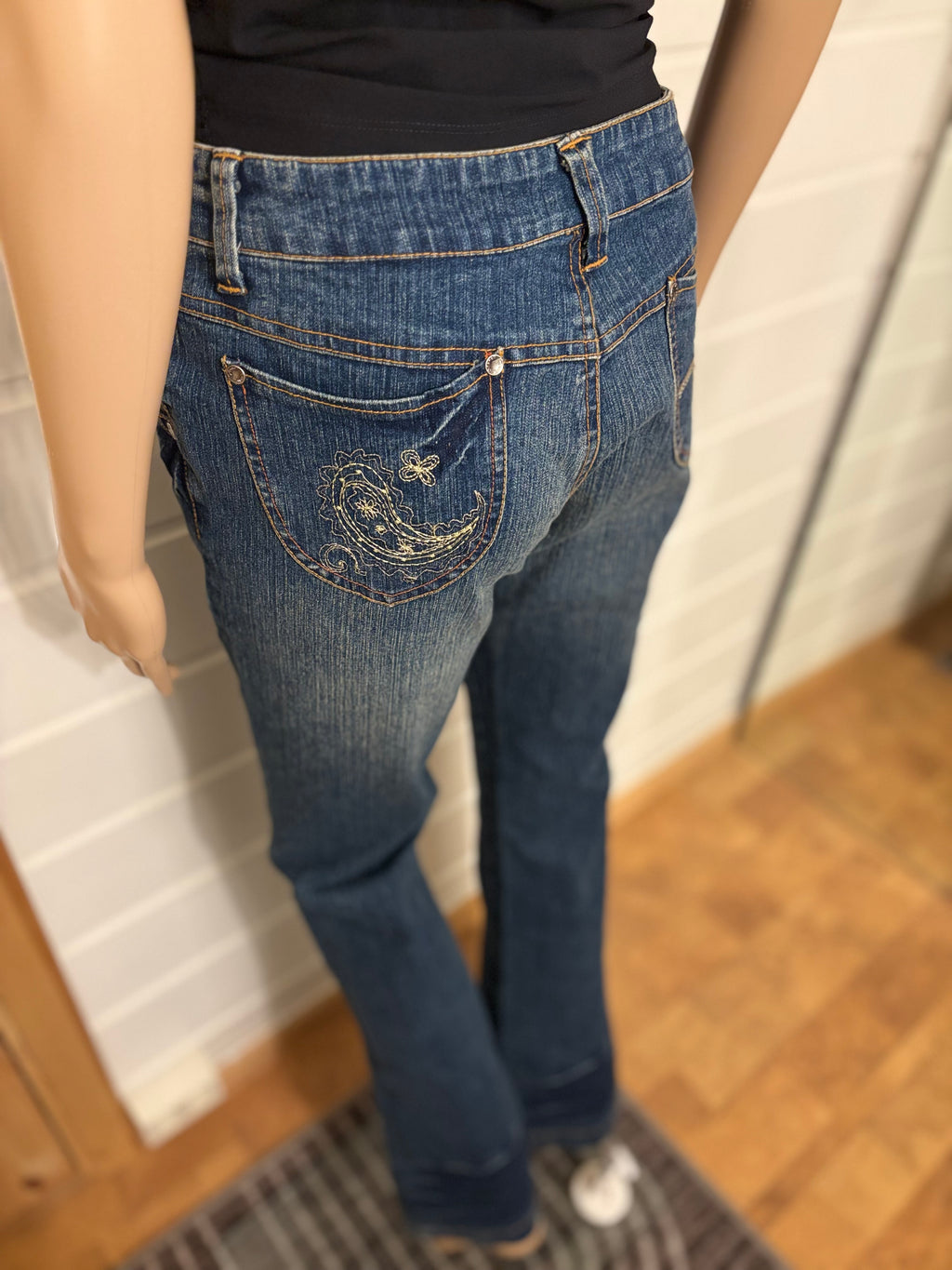 Vintage Jeans Sleng Broderte Lommer