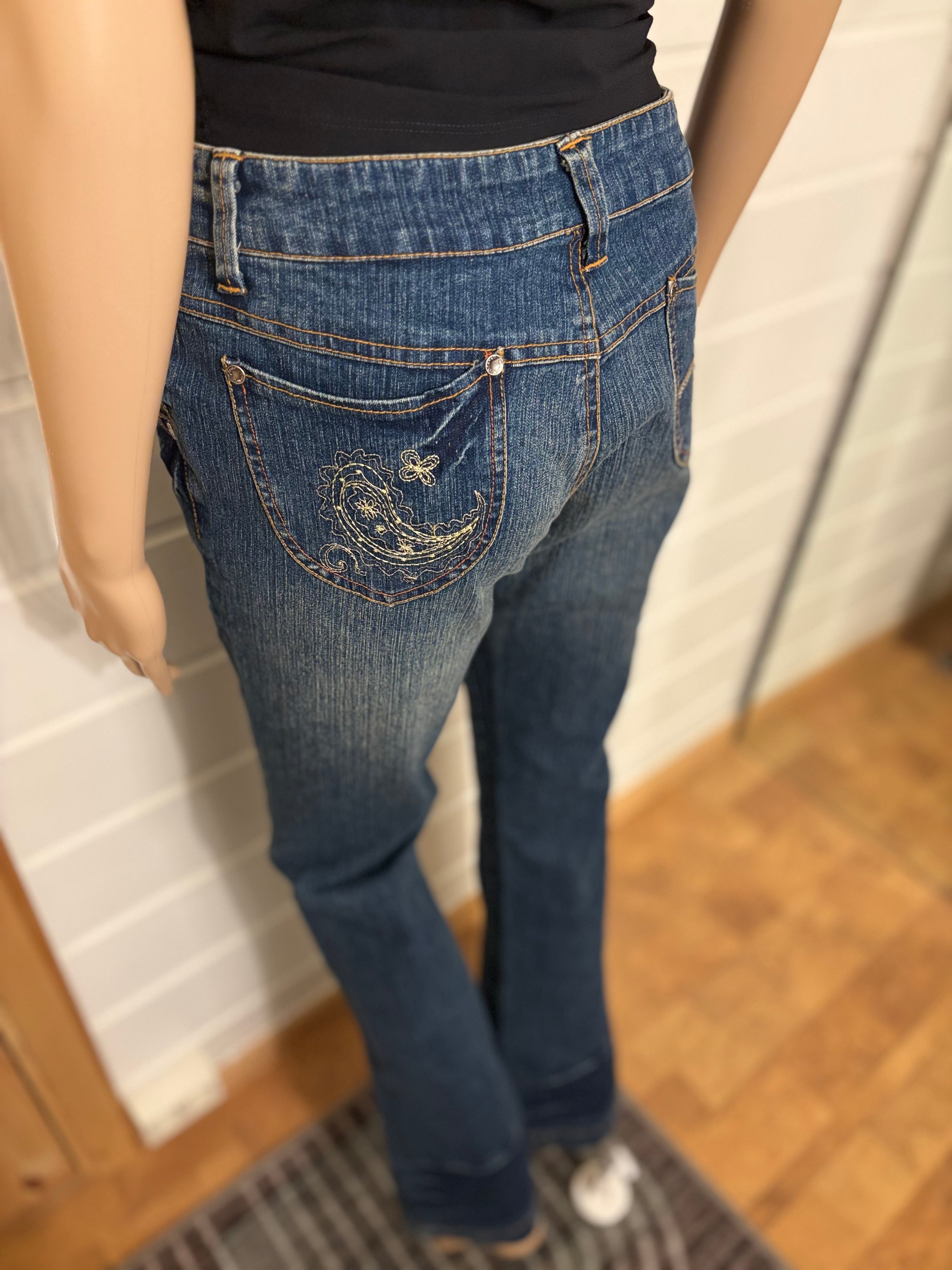 Vintage Jeans Sleng Broderte Lommer