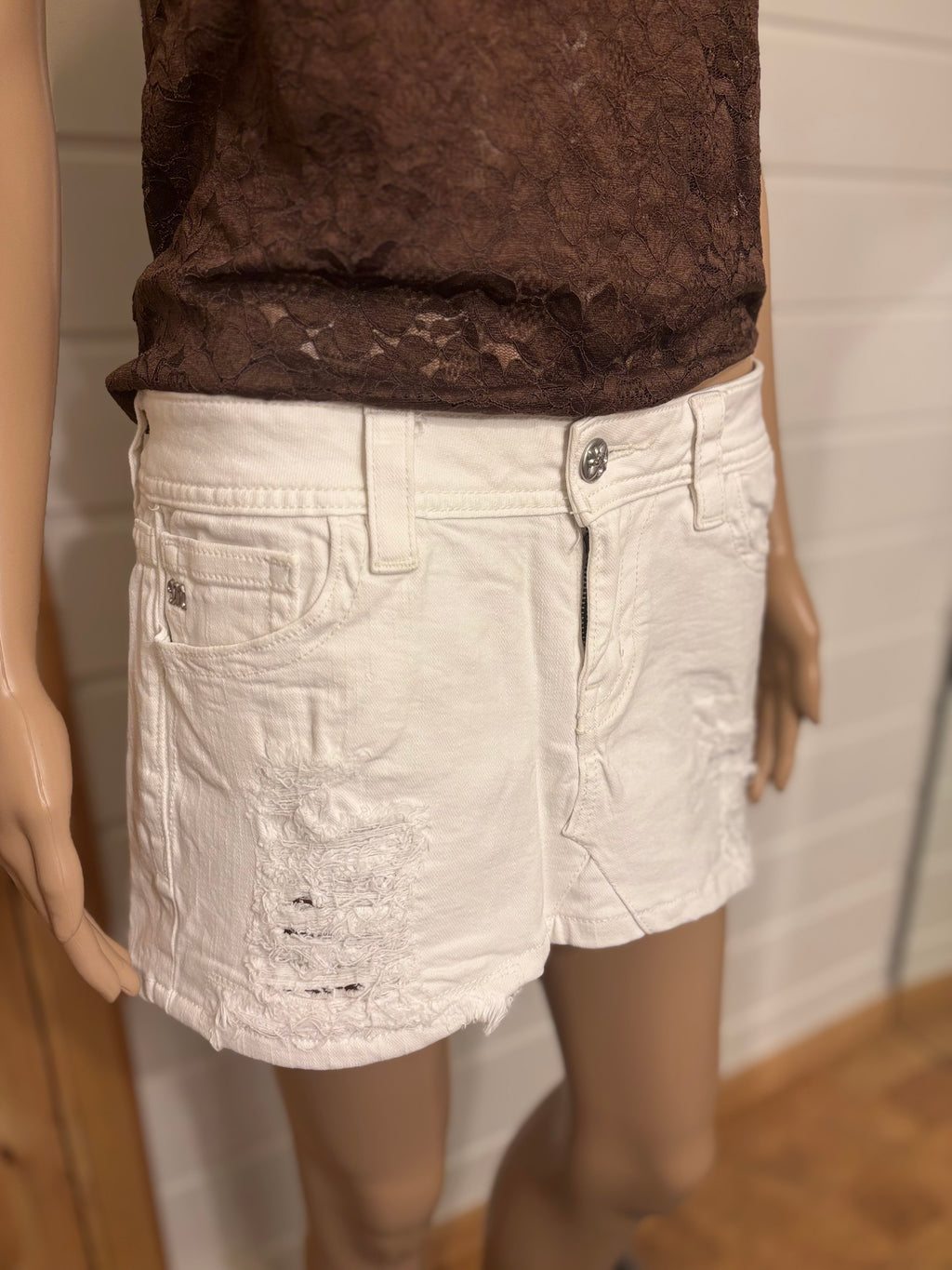 Miss Me Hvit Denim Mini Skjørt