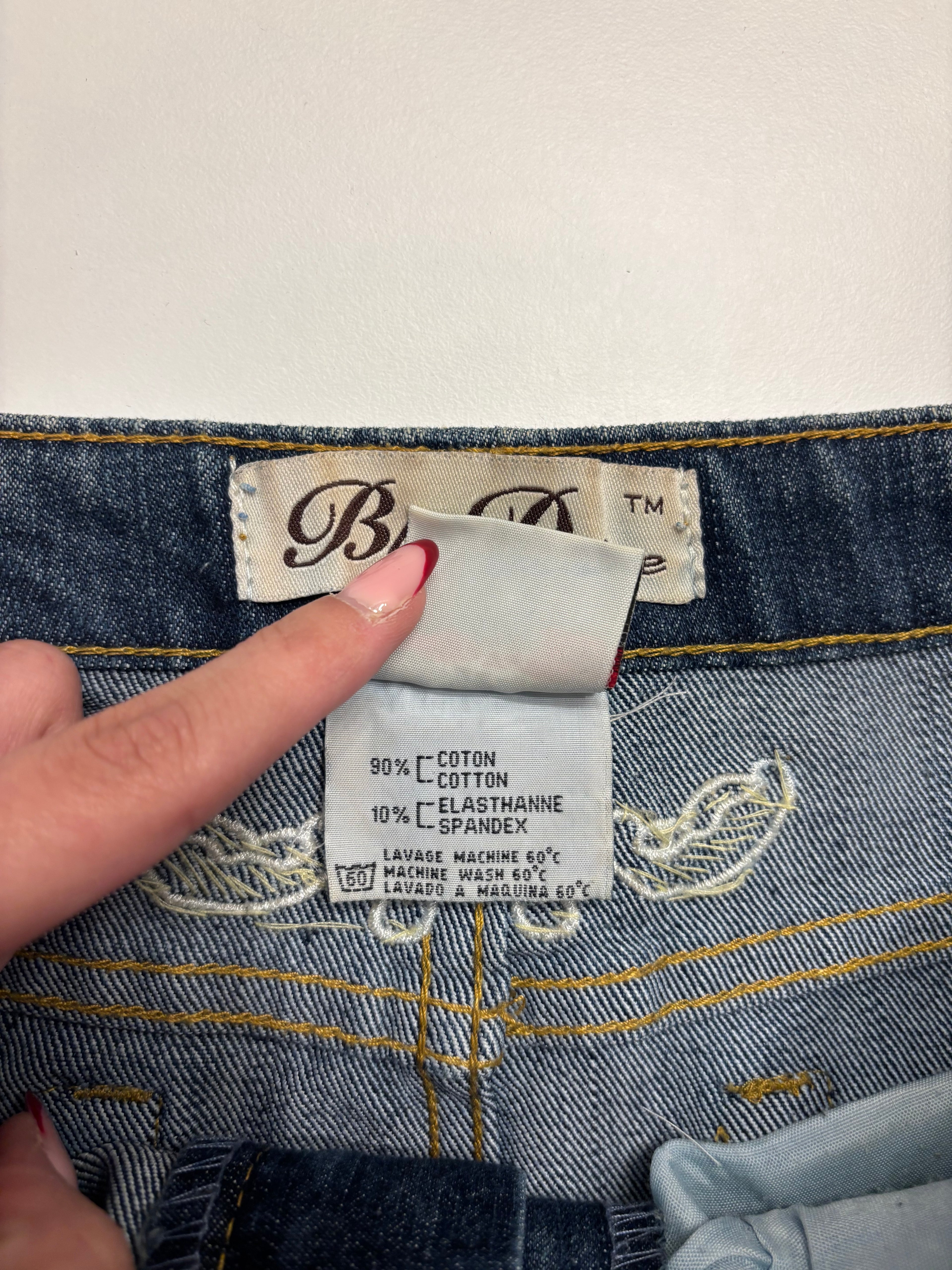 Mørkeblå Denim Mini Skjørt Broderte Detaljer