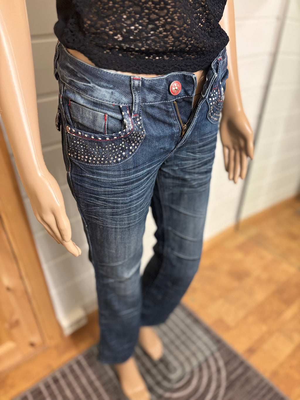 Vintage Jeans Sleng Pyntede Lommer