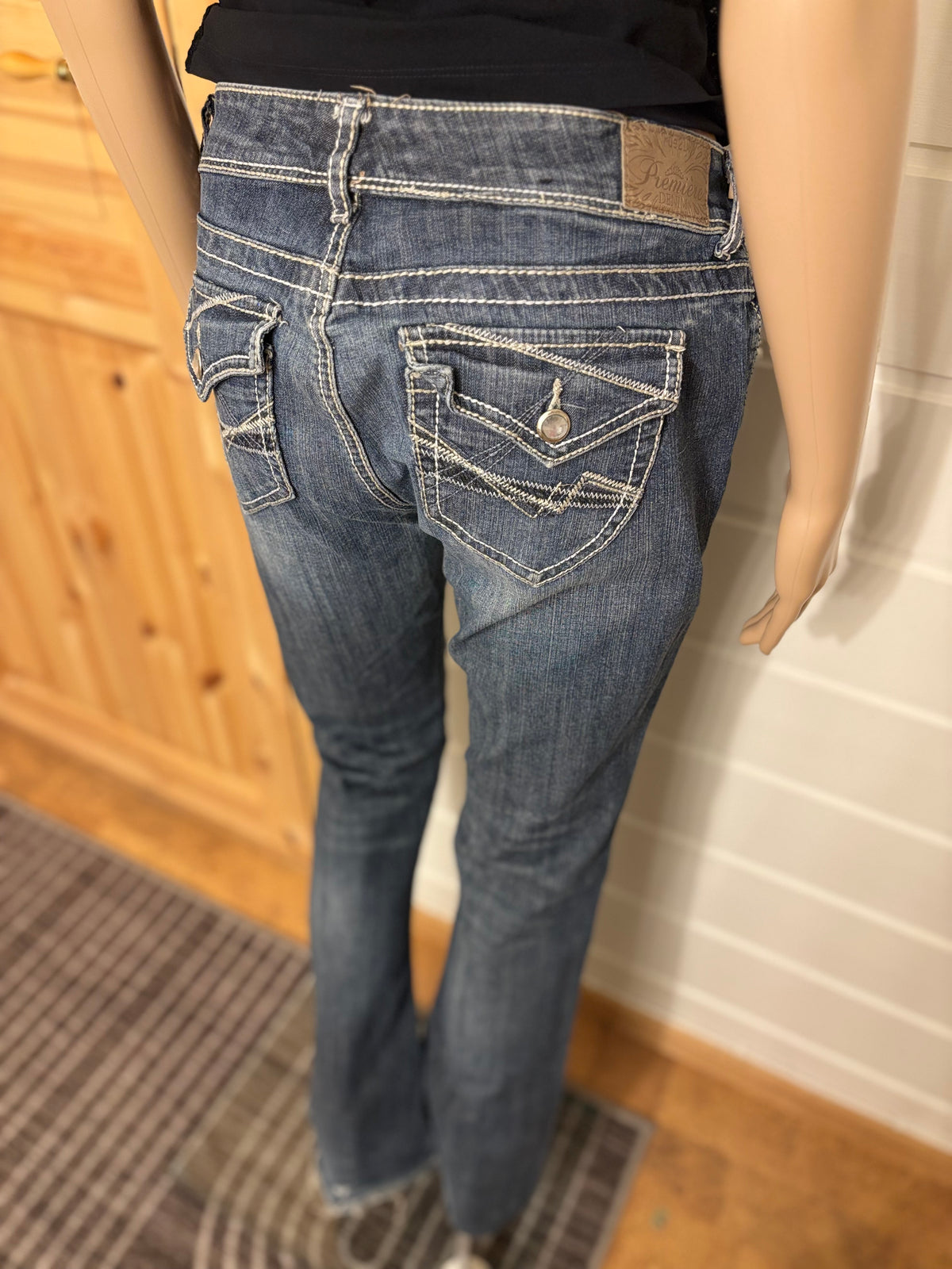 Vintage Jeans Sleng Broderte Lommer
