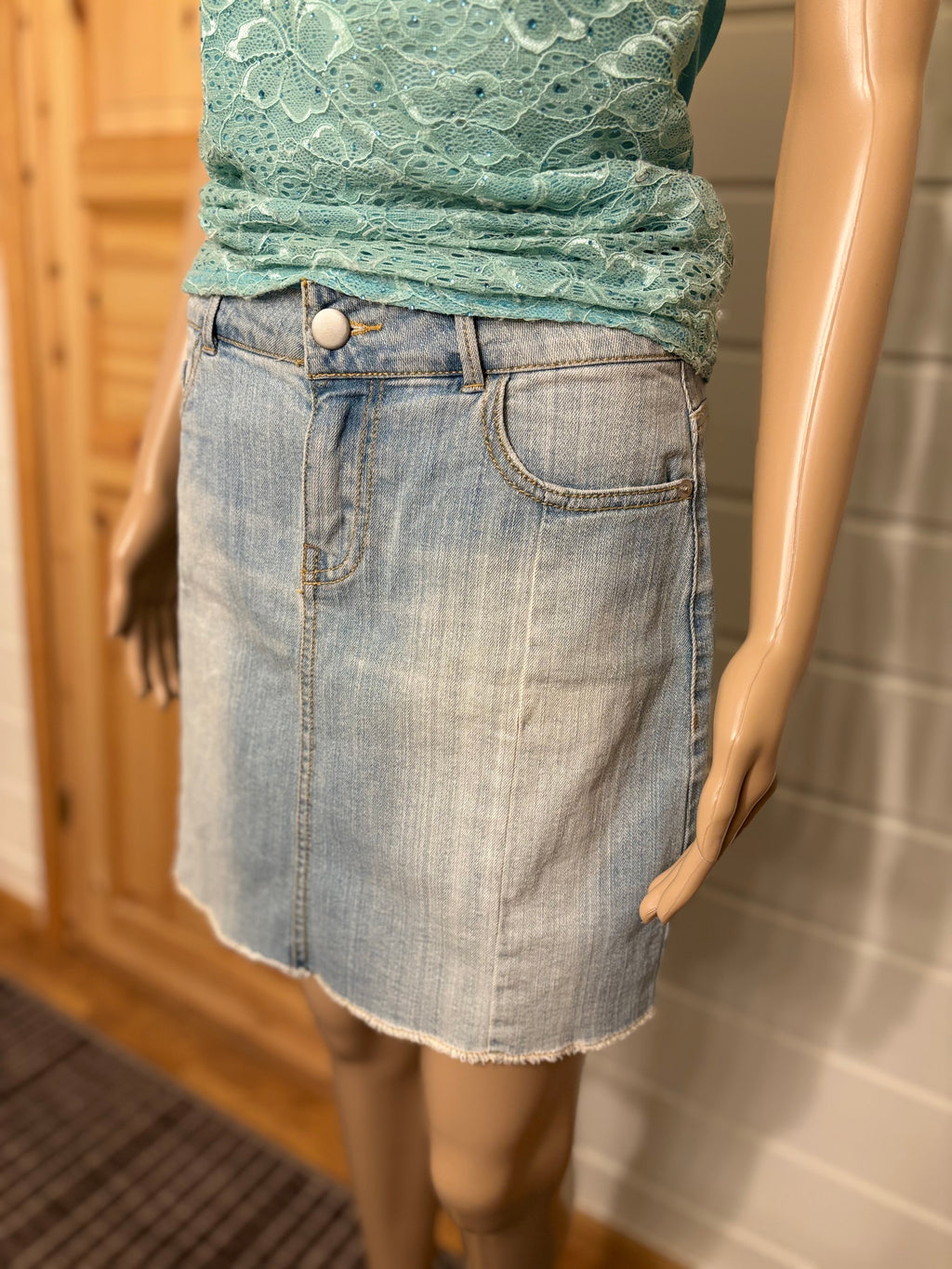 Lyseblå Denim Mini Skjørt