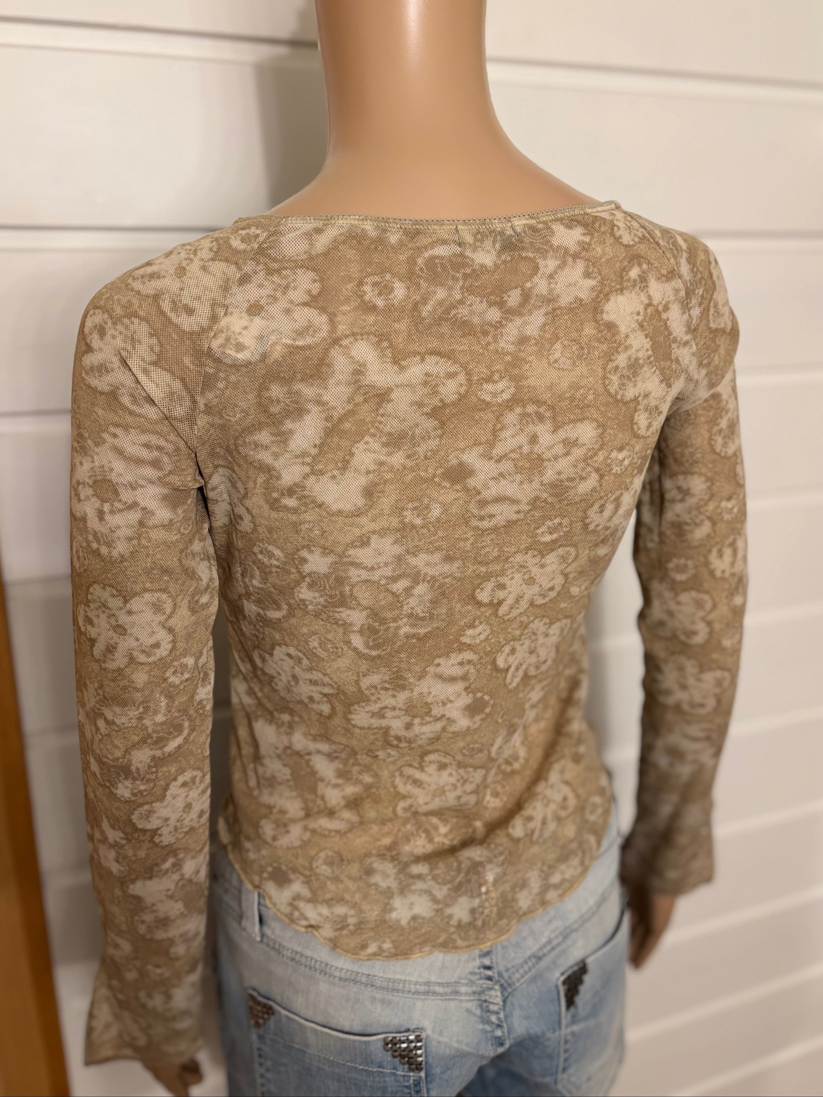 Beige Mesh Langermet Topp
