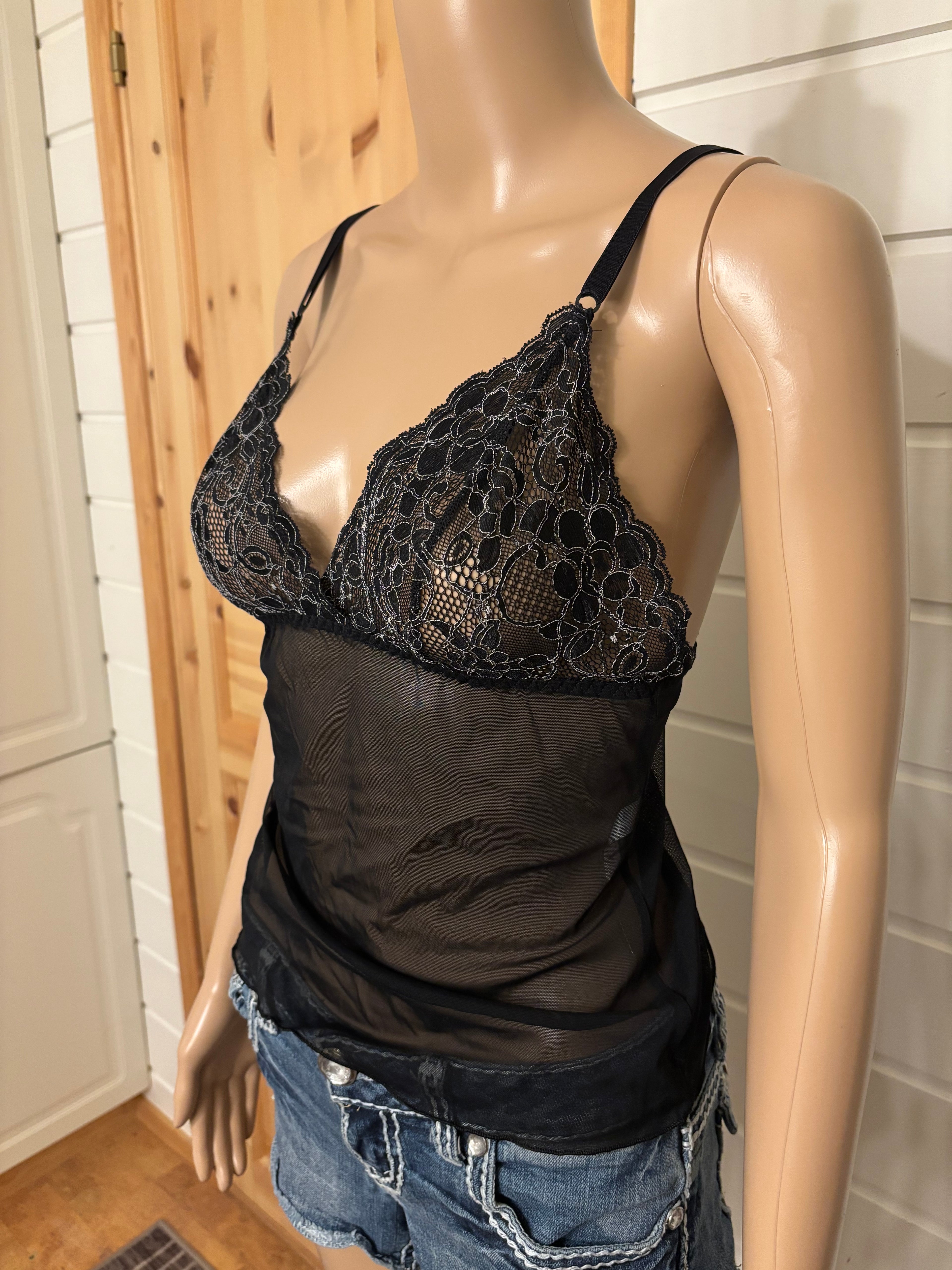 Svart Mesh Topp Glitter Detaljer