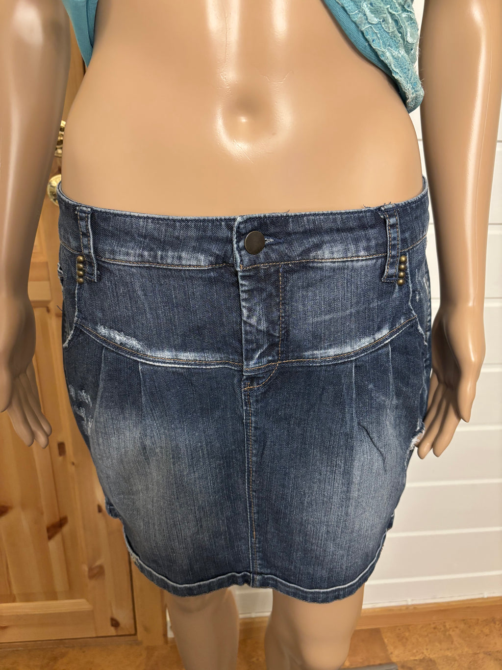 Mørkeblå Denim Mini Skjørt