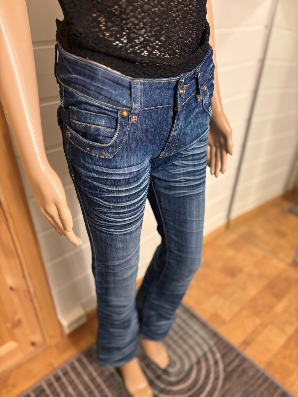 Vintage Jeans Sleng Pyntede Lommer