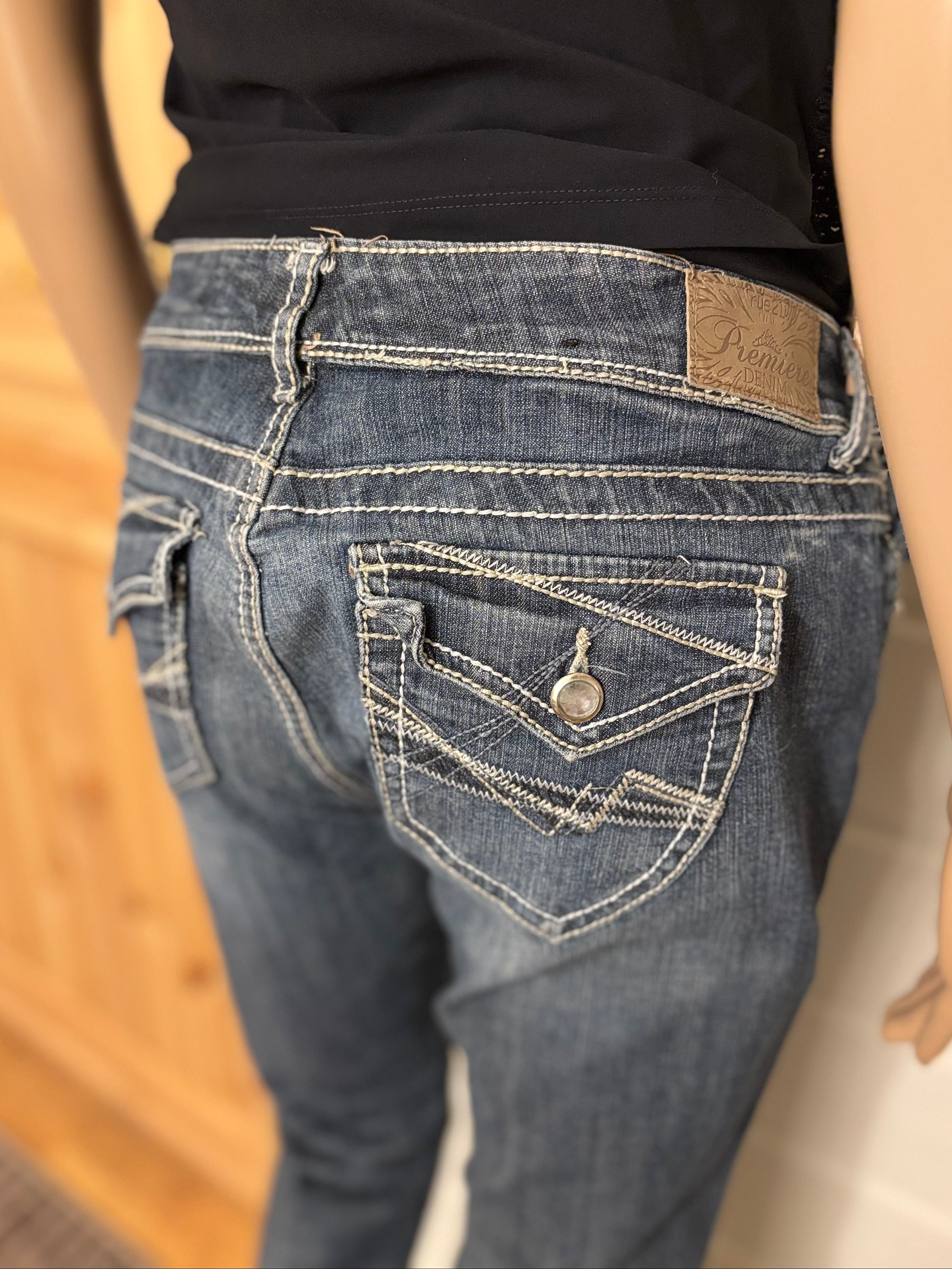 Vintage Jeans Sleng Broderte Lommer