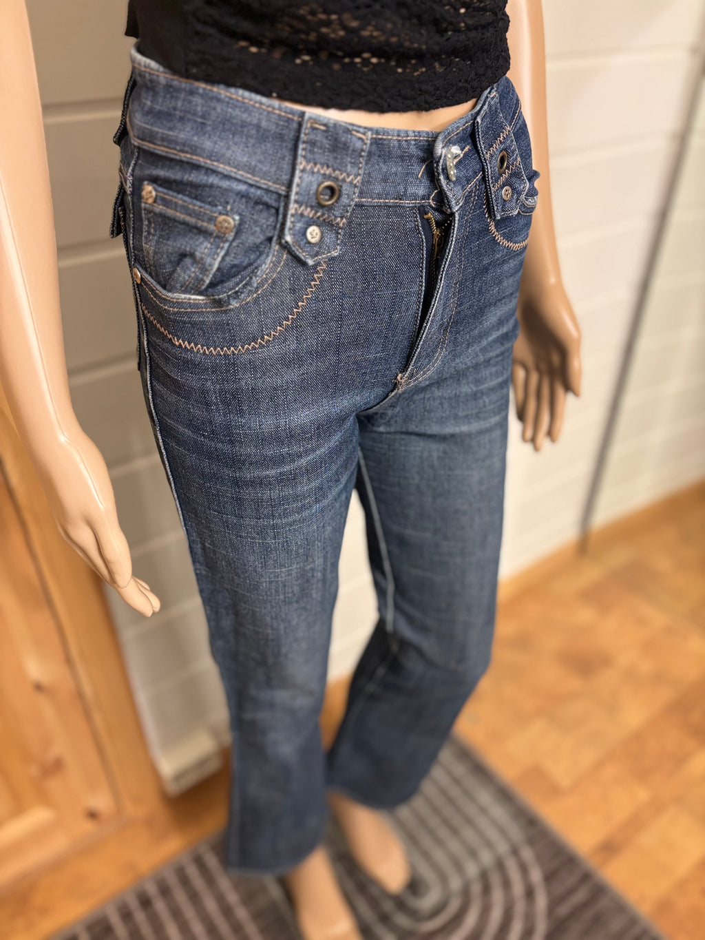 Vintage Jeans Sleng Pyntede Lommer