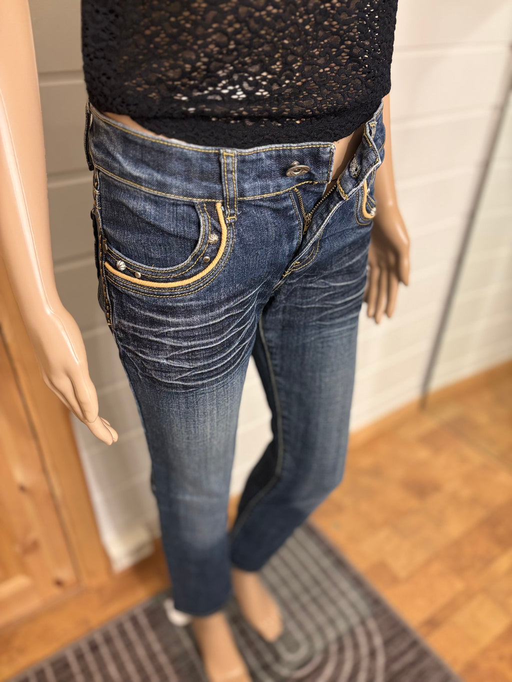 Vintage Jeans Straight Pyntede Lommer