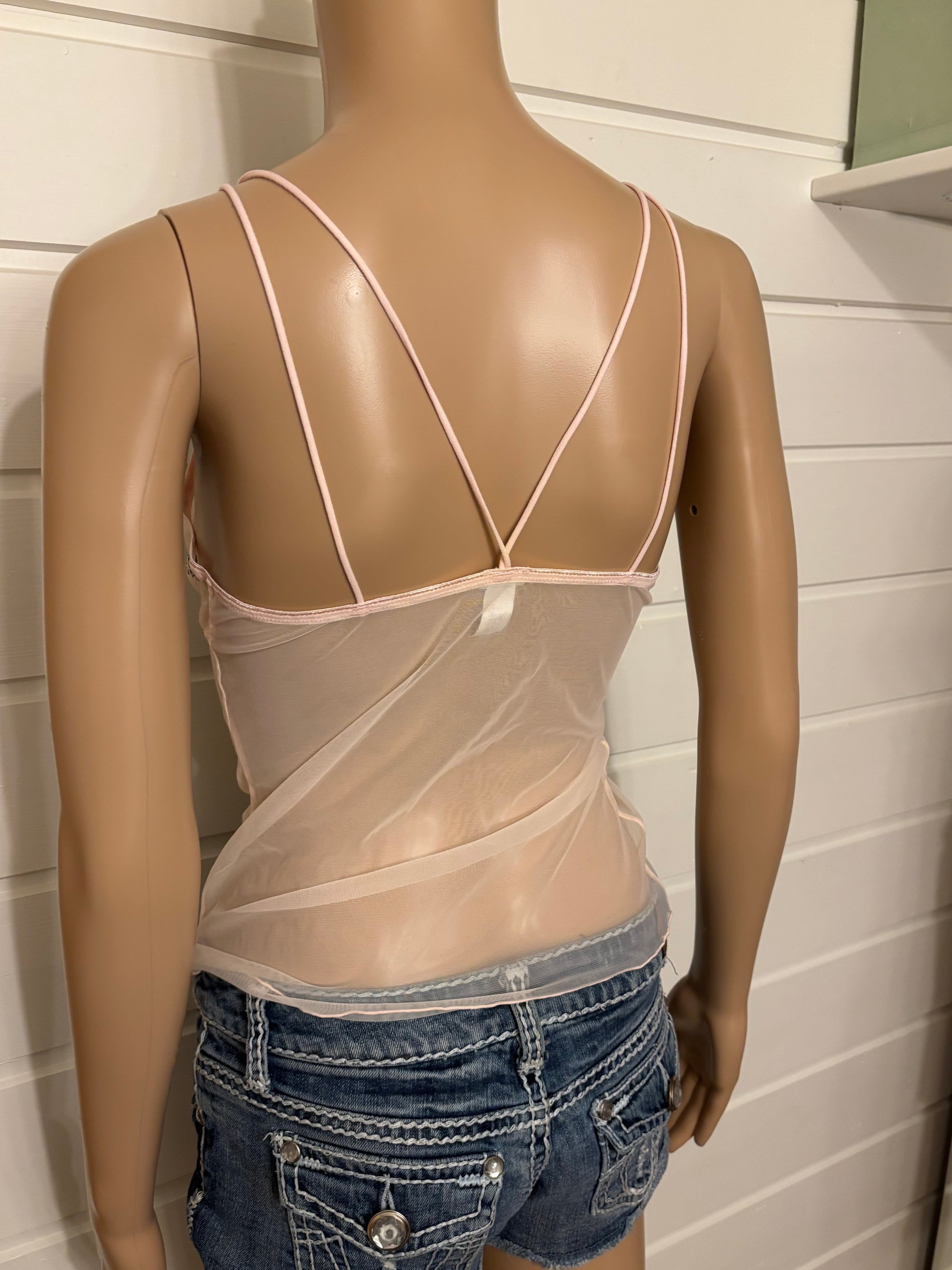 Lyserosa Mesh Topp Blomstret