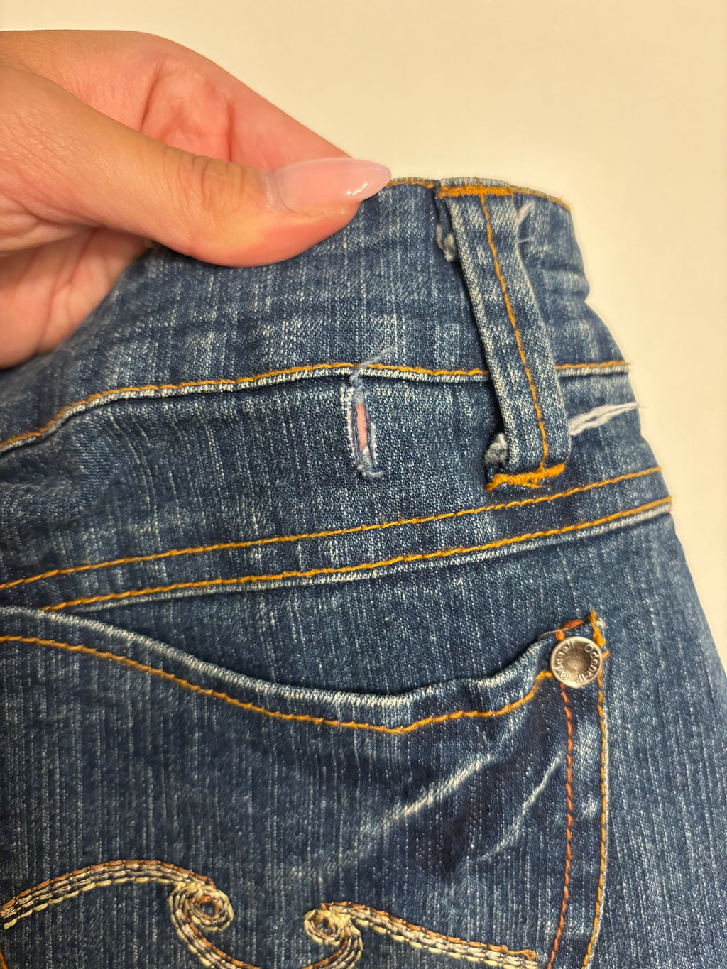 Vintage Jeans Sleng Broderte Lommer
