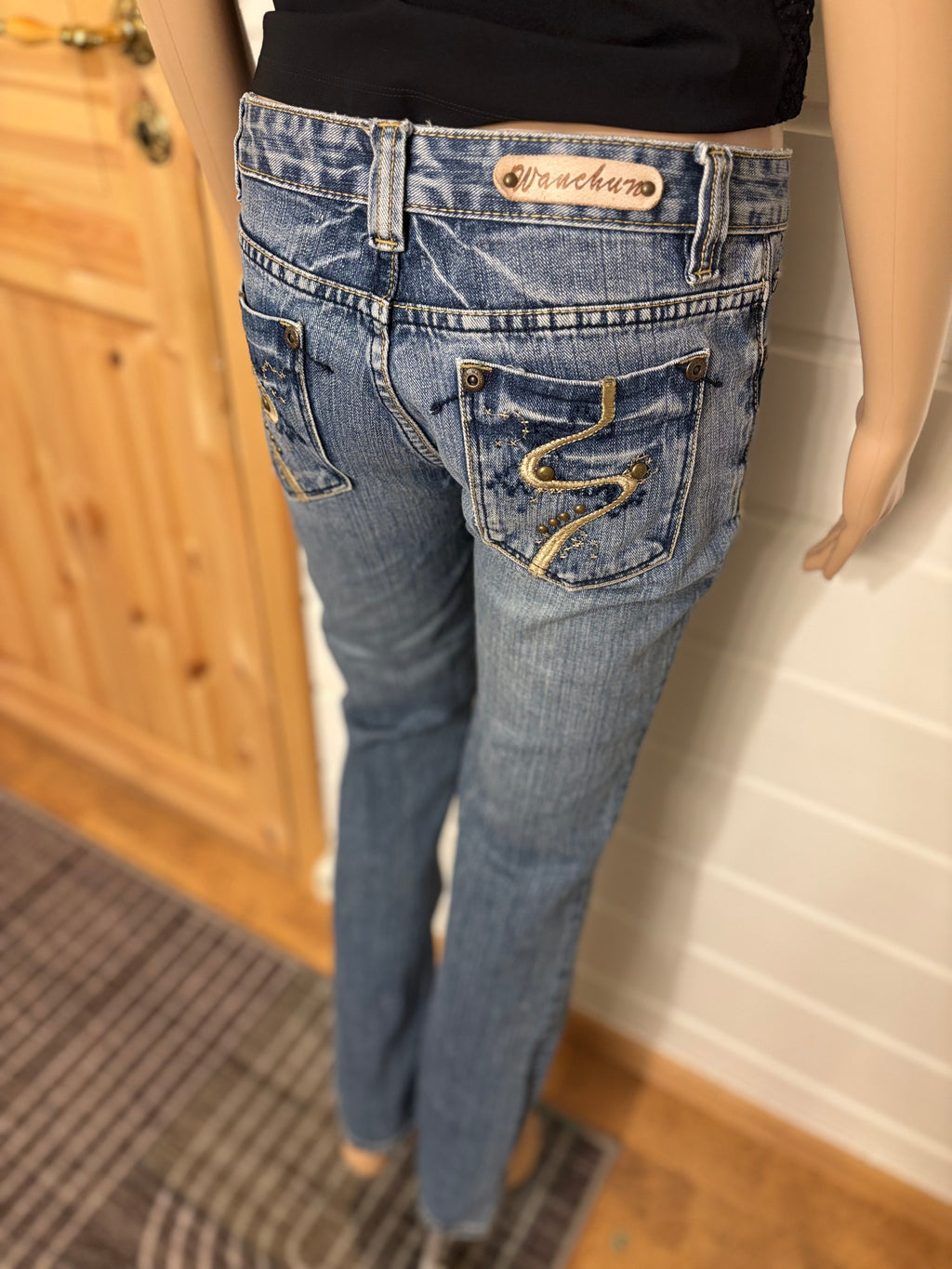 Vintage Jeans Straight Pyntede Lommer