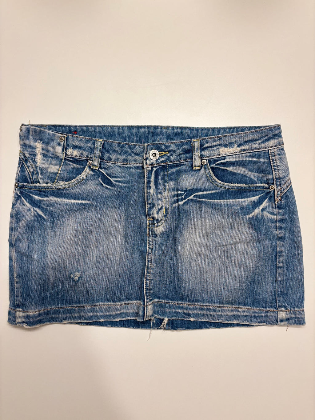 Denim Mini Skjørt Broderte Lommer