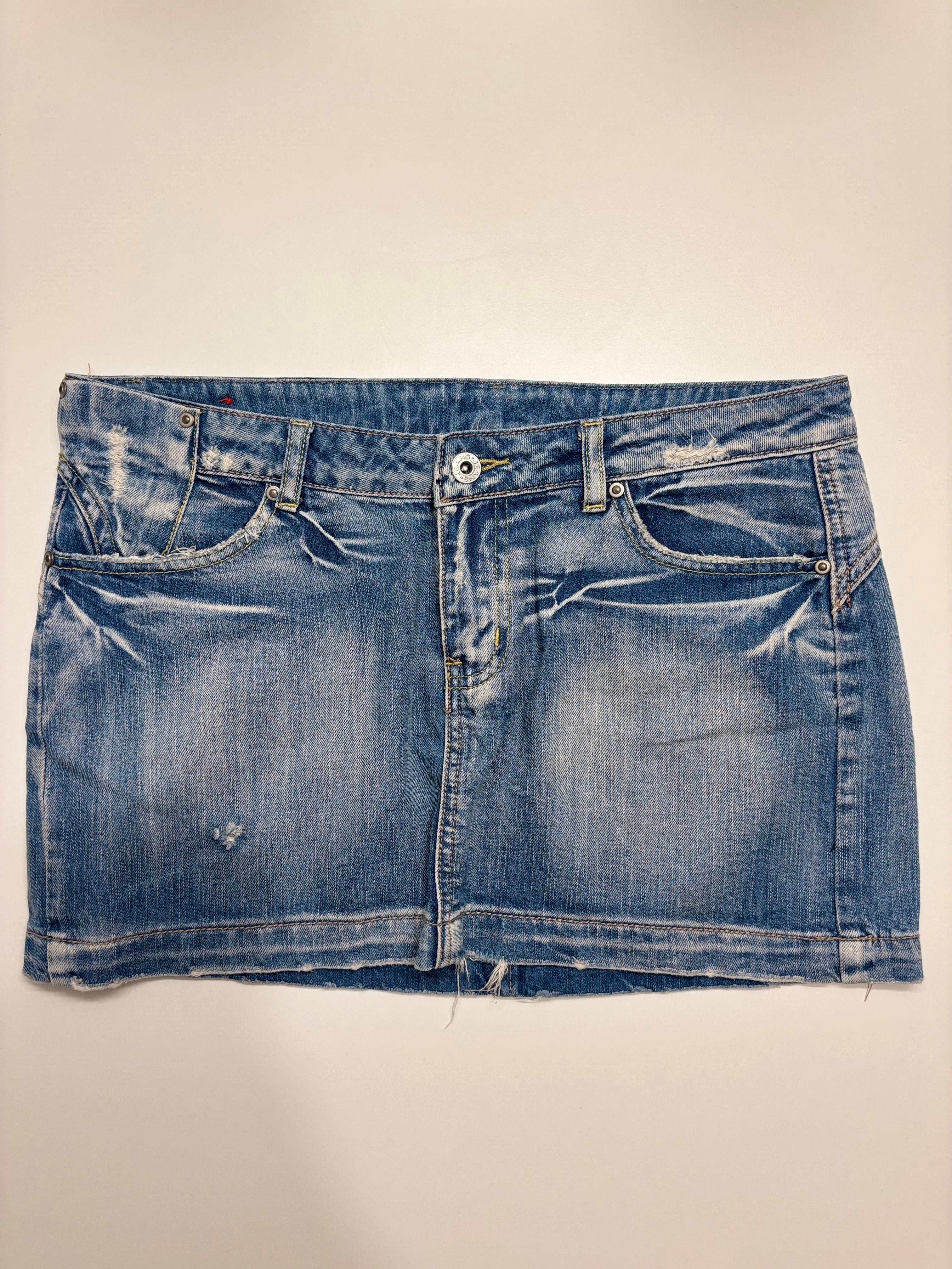 Denim Mini Skjørt Broderte Lommer