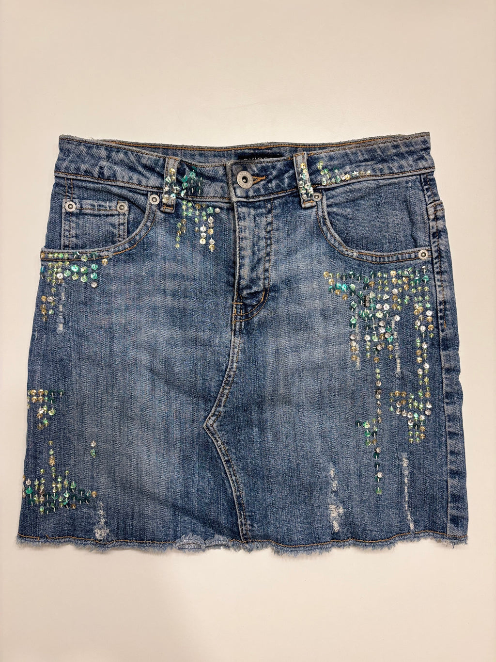 Denim Mini Skjørt Paljetter