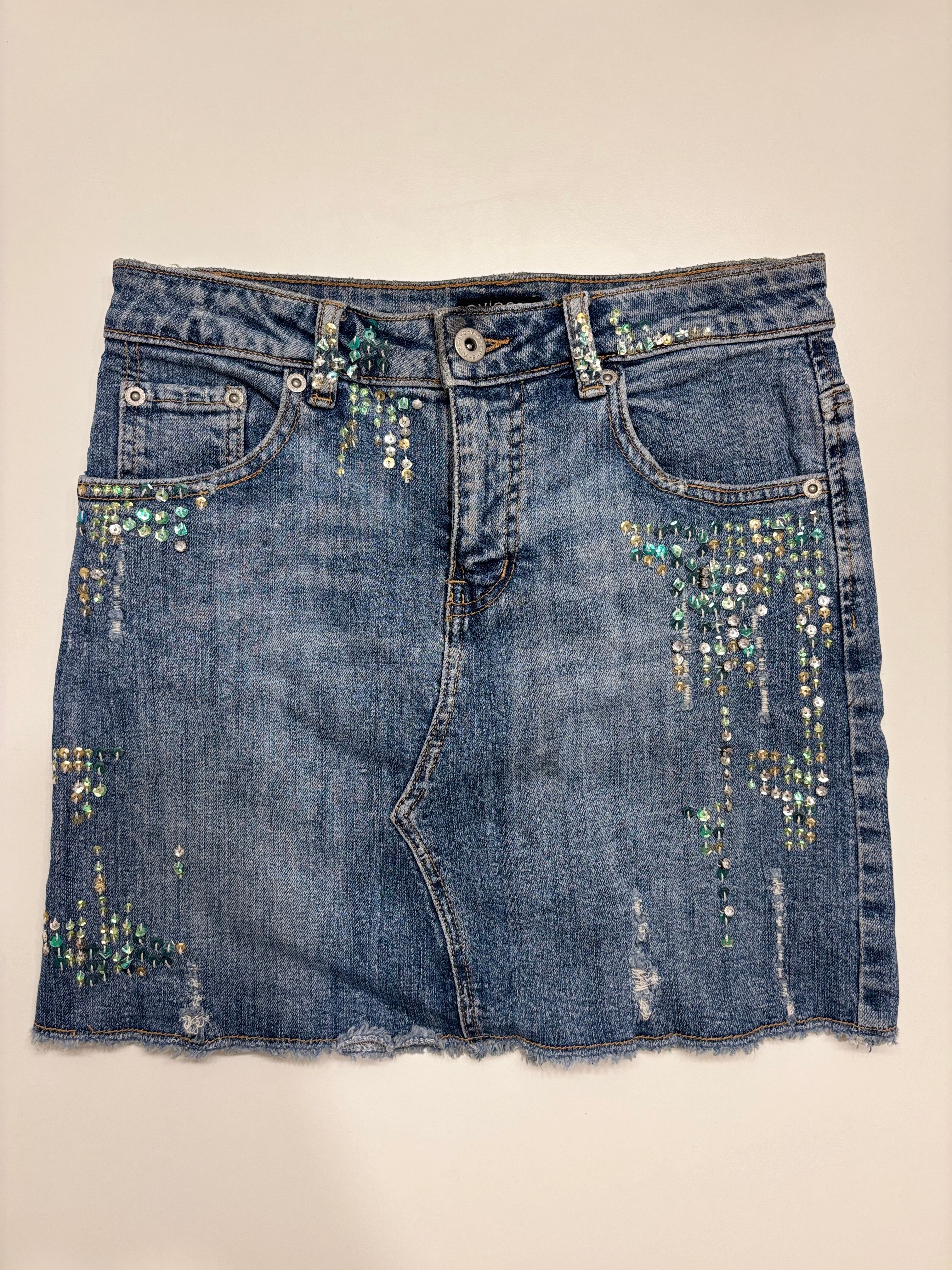 Denim Mini Skjørt Paljetter