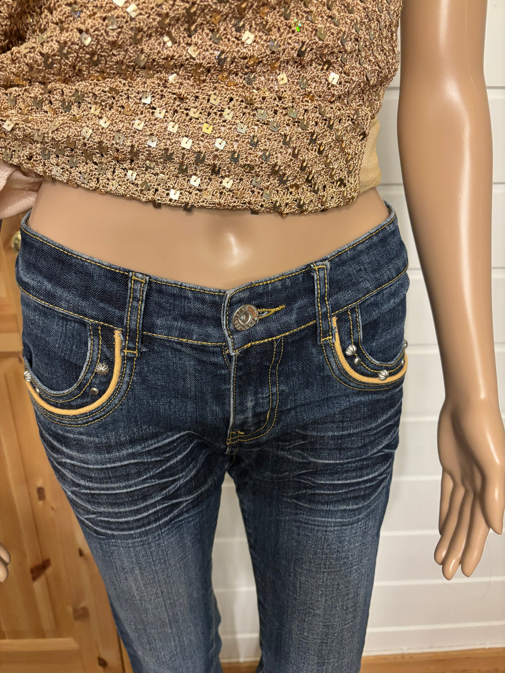 Mørkeblå Jeans Bootcut Gull Detaljer