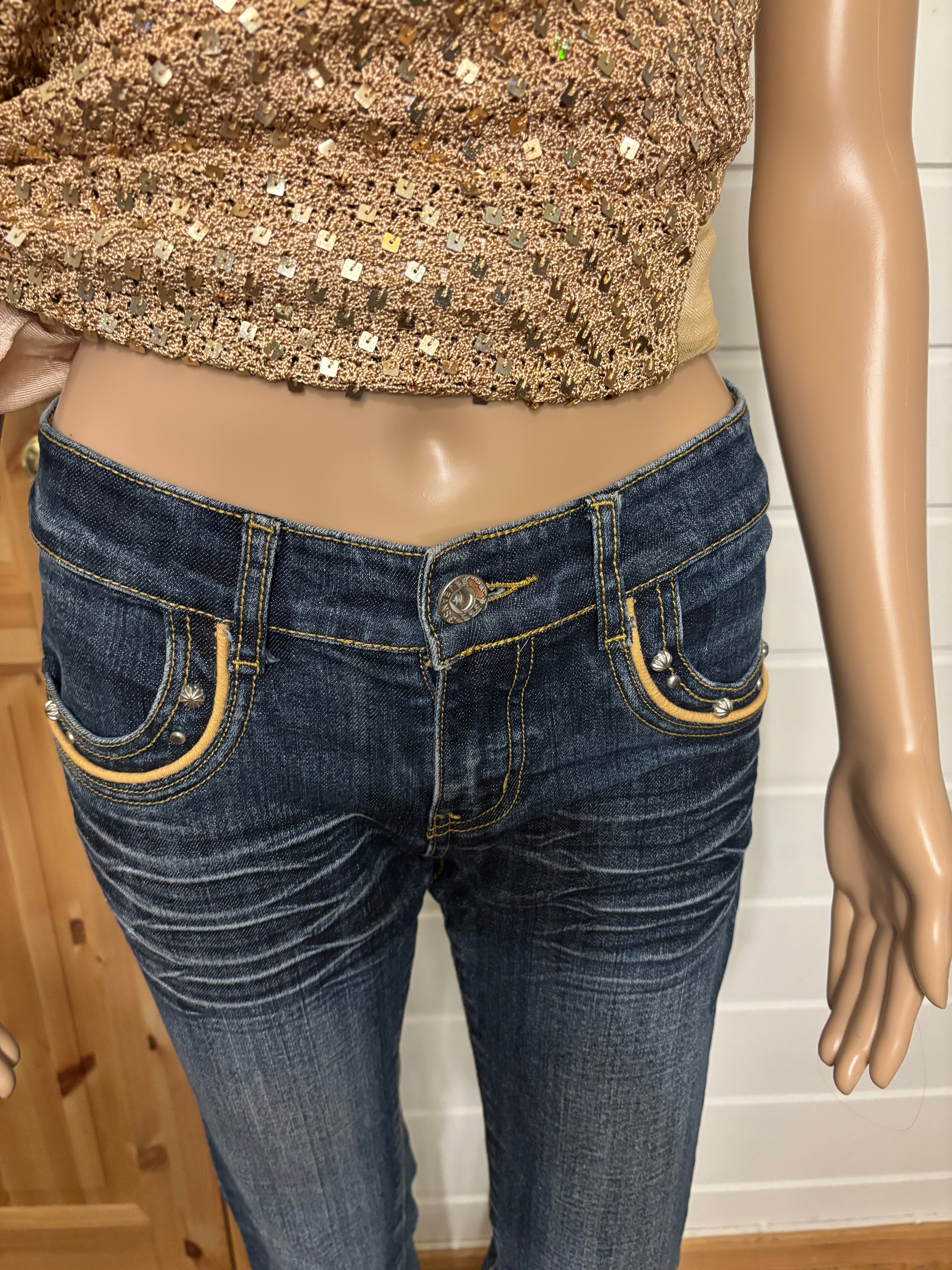 Mørkeblå Jeans Bootcut Gull Detaljer