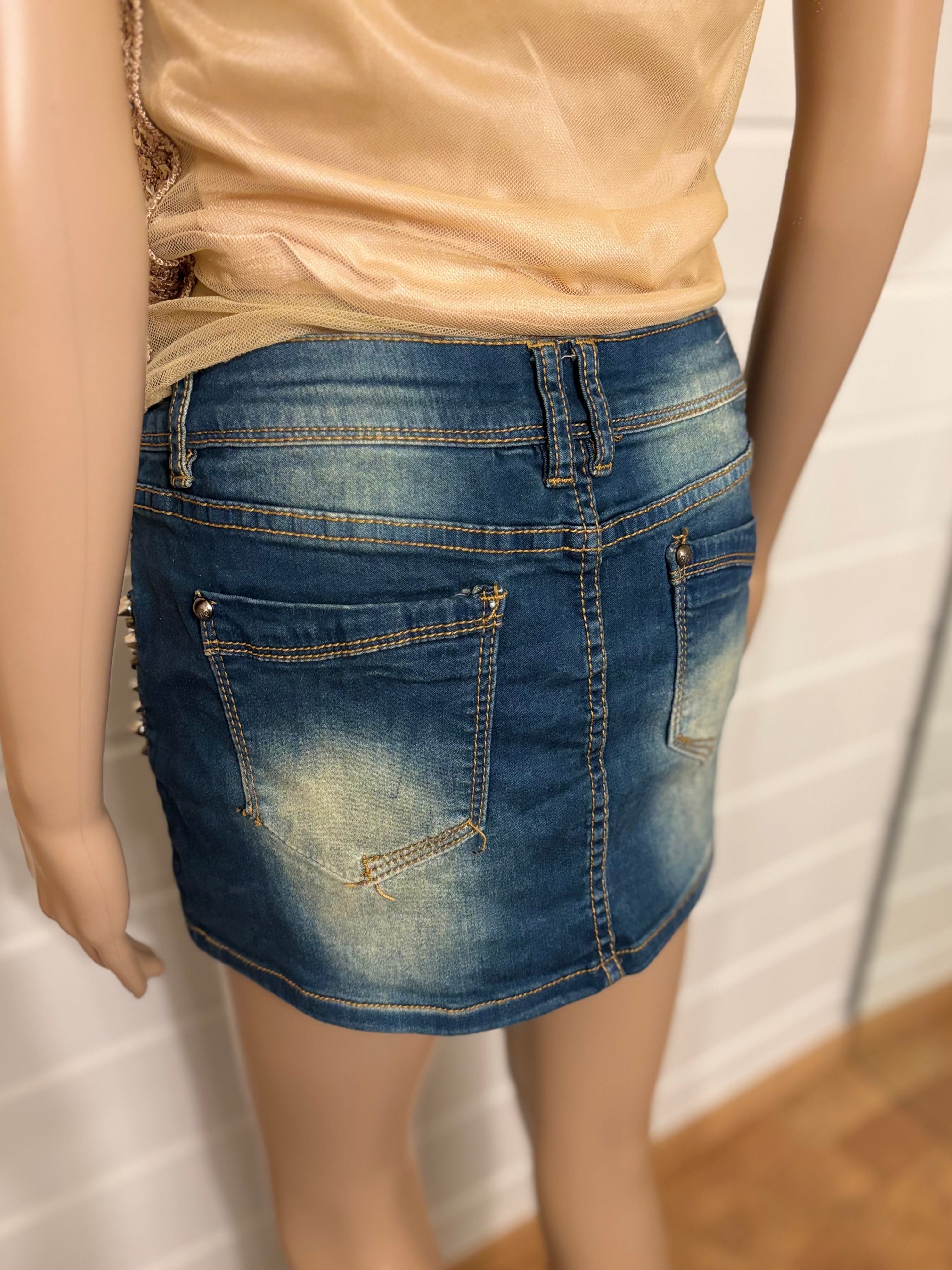 Mini Denim Skjørt Nagler
