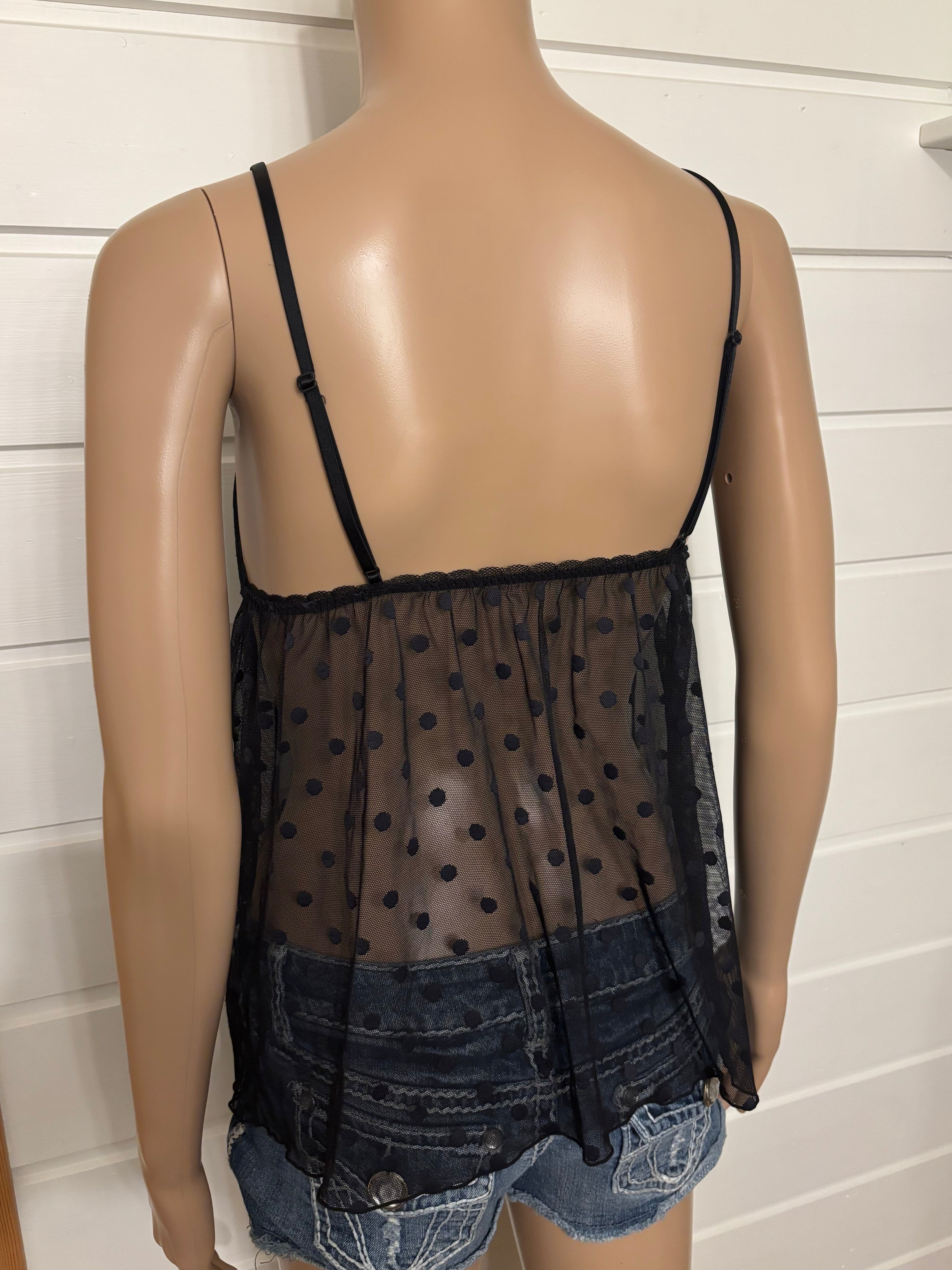 Svart Mesh Babydoll Polkadott Prikker Topp