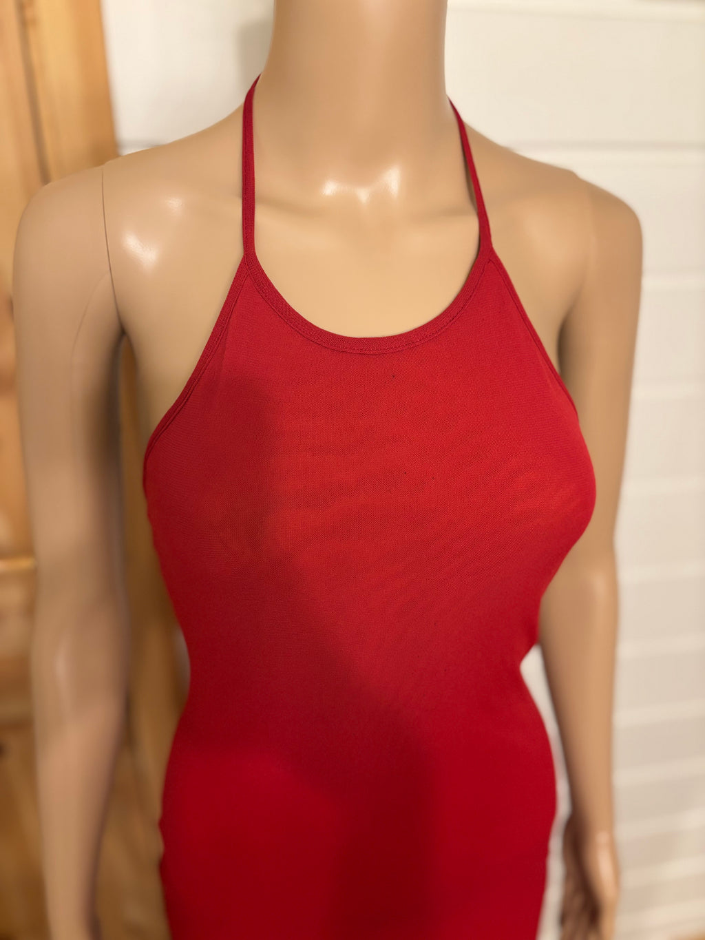Rød Mesh Halter Neck Midi Kjole
