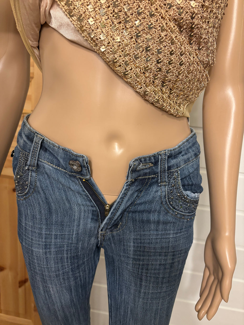 Lyseblå Jeans Sleng Pyntede Lommer
