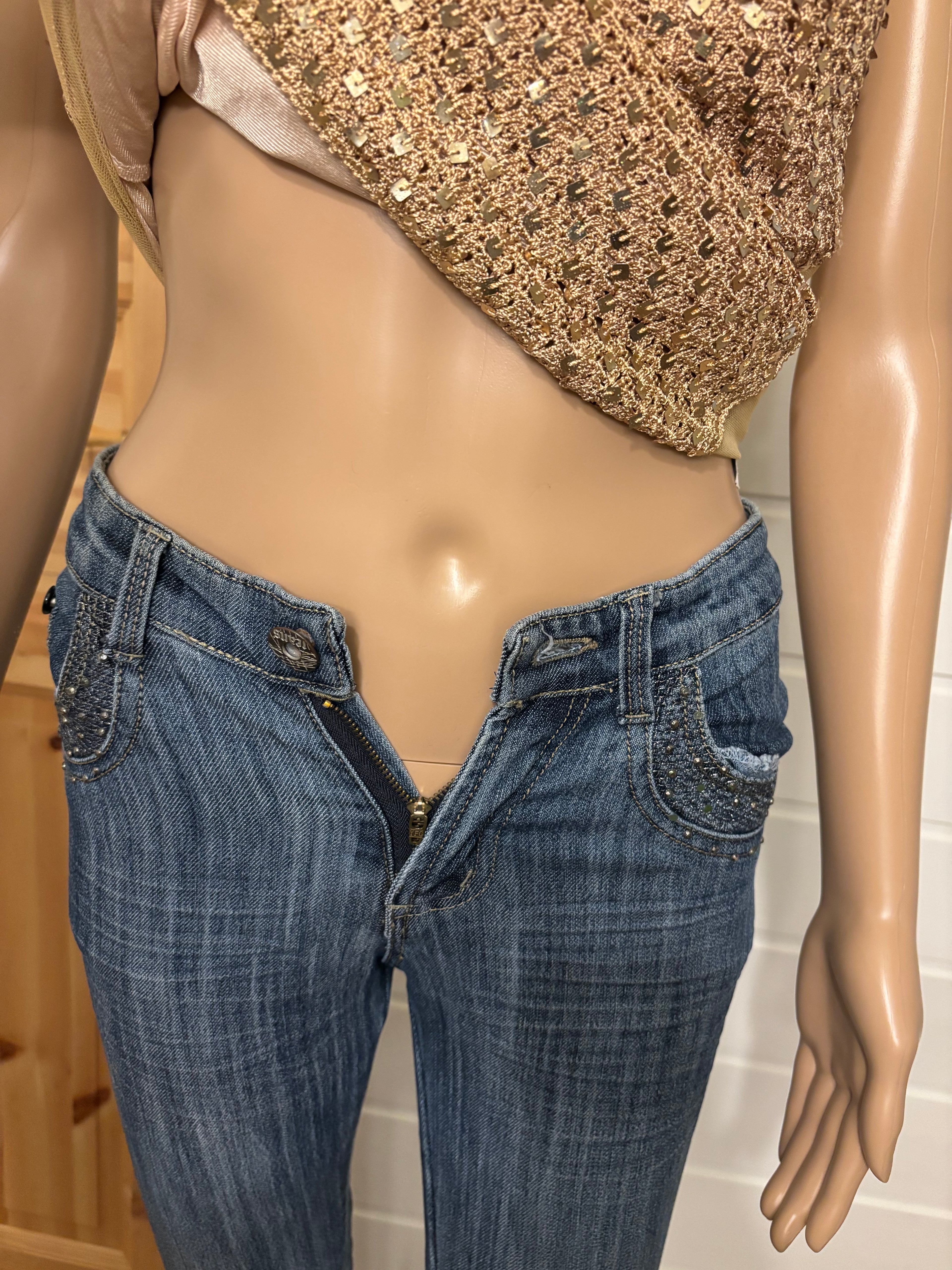 Lyseblå Jeans Sleng Pyntede Lommer