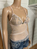 Lyserosa Mesh Topp Blomstret