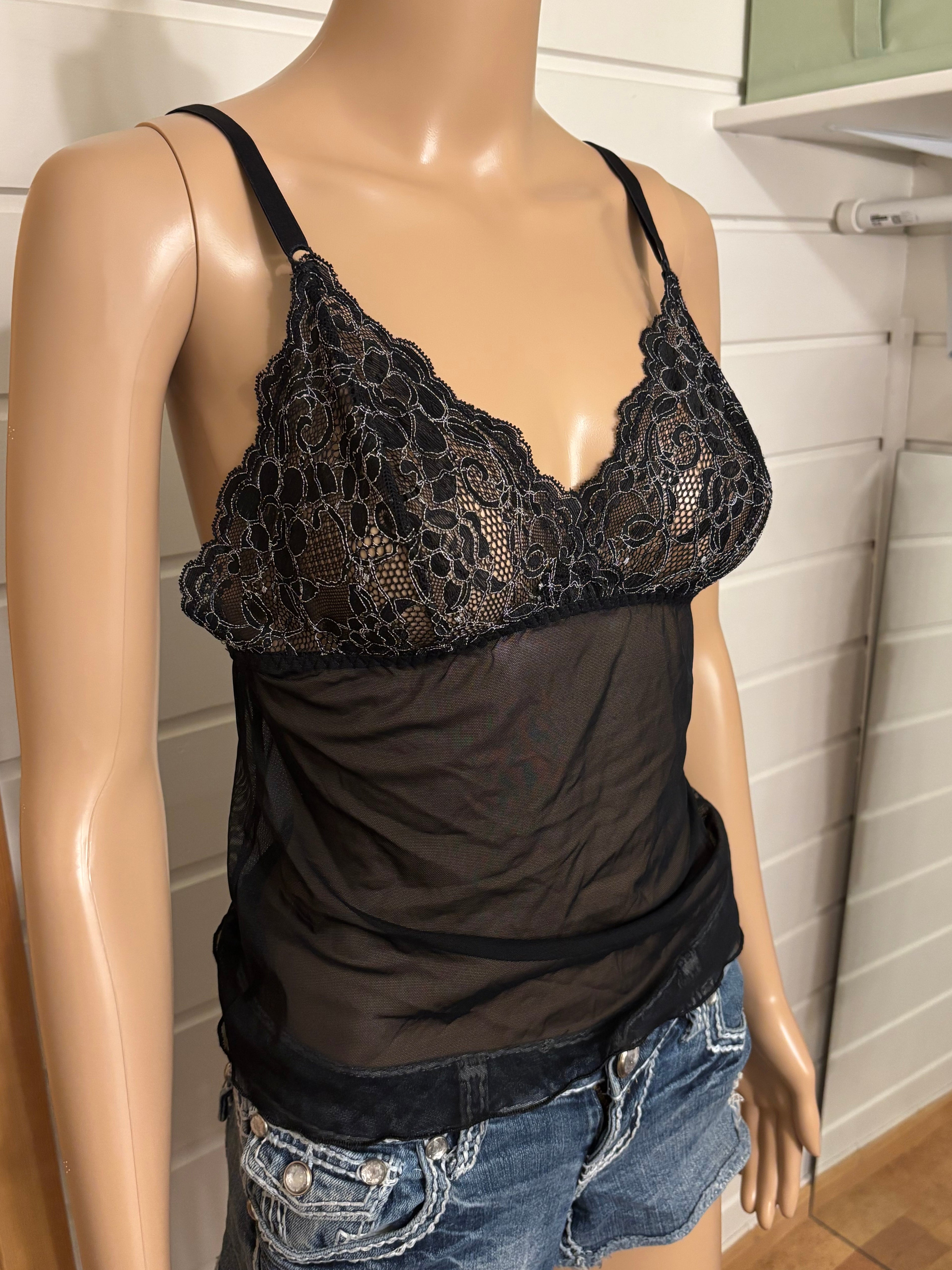 Svart Mesh Topp Glitter Detaljer