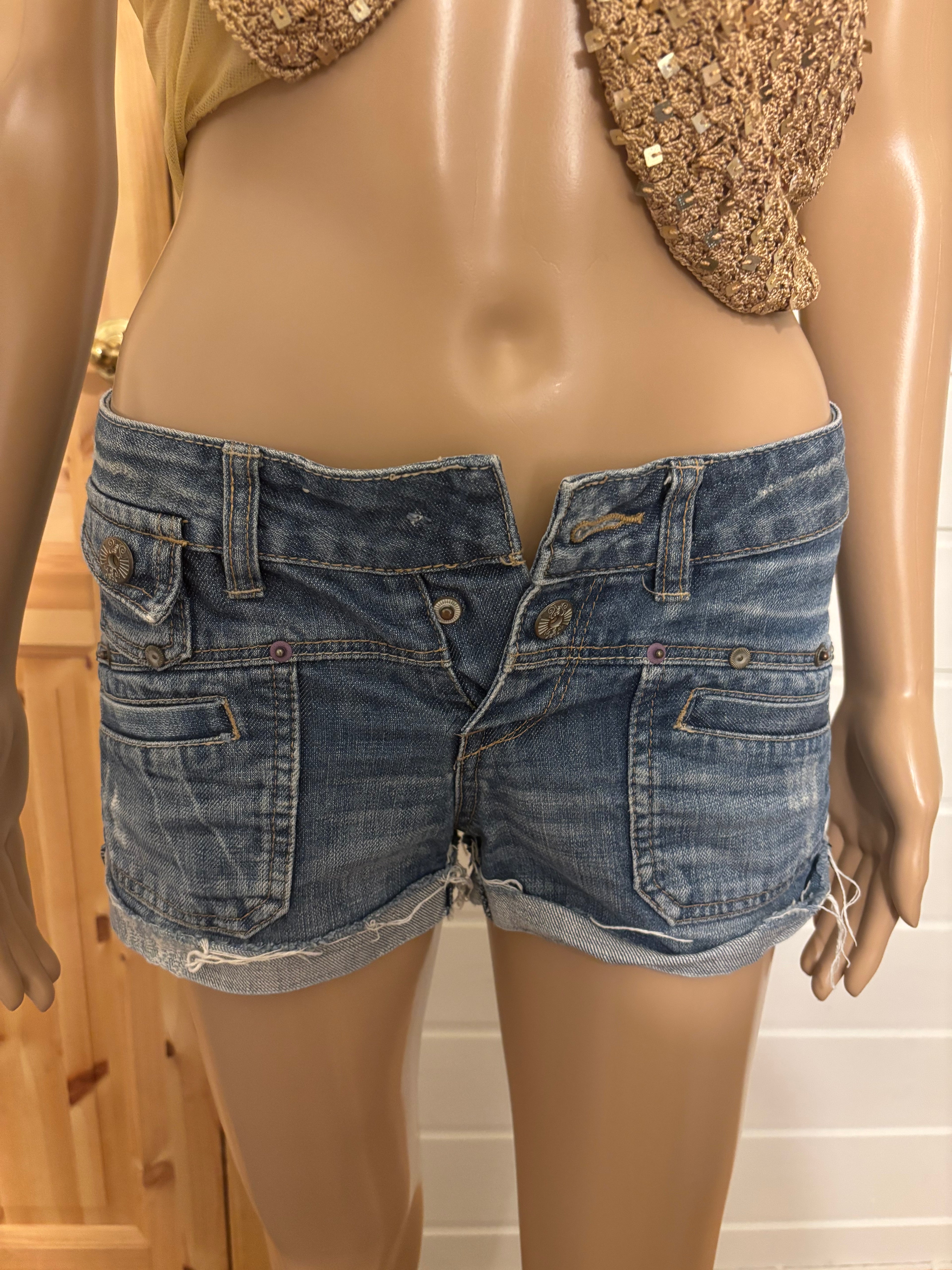 Y2K Denim Shorts Broderte Lommer