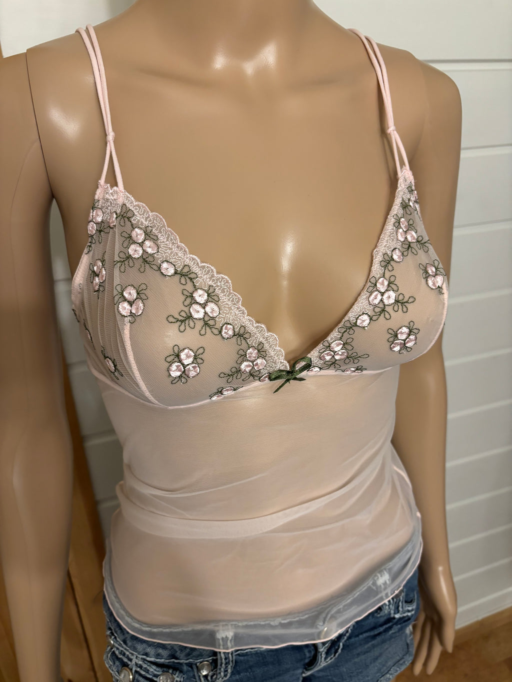 Lyserosa Mesh Topp Blomstret