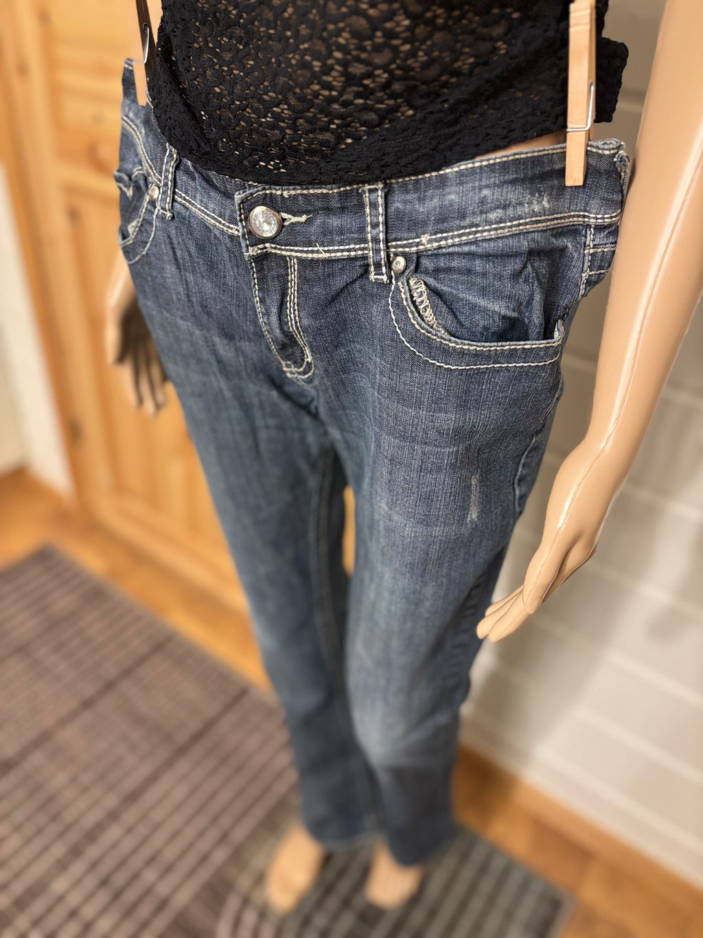 Vintage Jeans Sleng Broderte Lommer