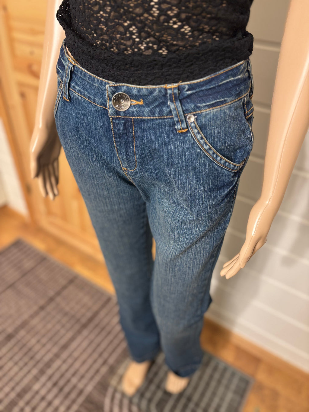 Vintage Jeans Sleng Broderte Lommer