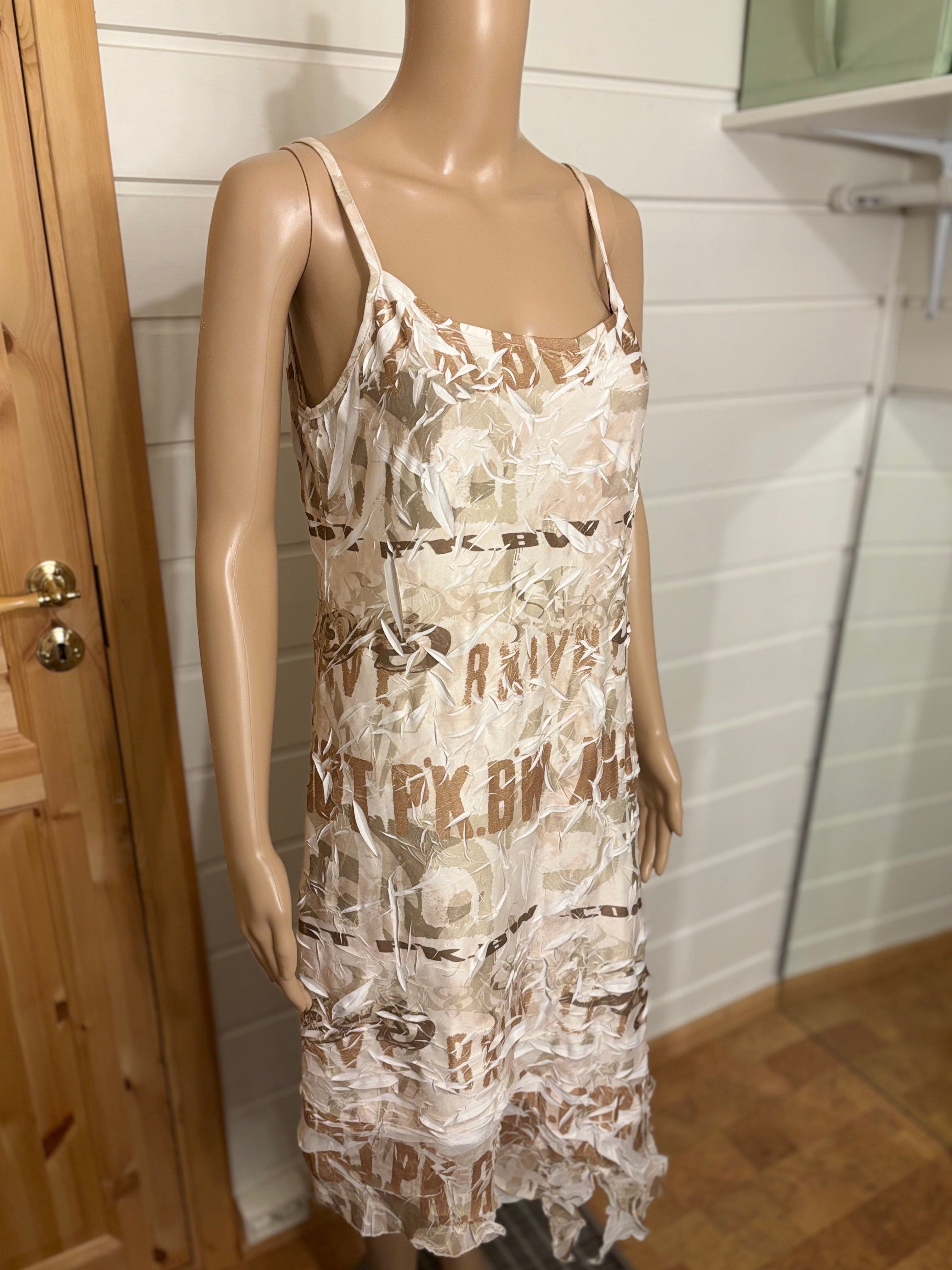 Beige Mønstret Midi Kjole