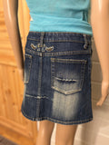 Mørkeblå Denim Mini Skjørt Broderte Detaljer