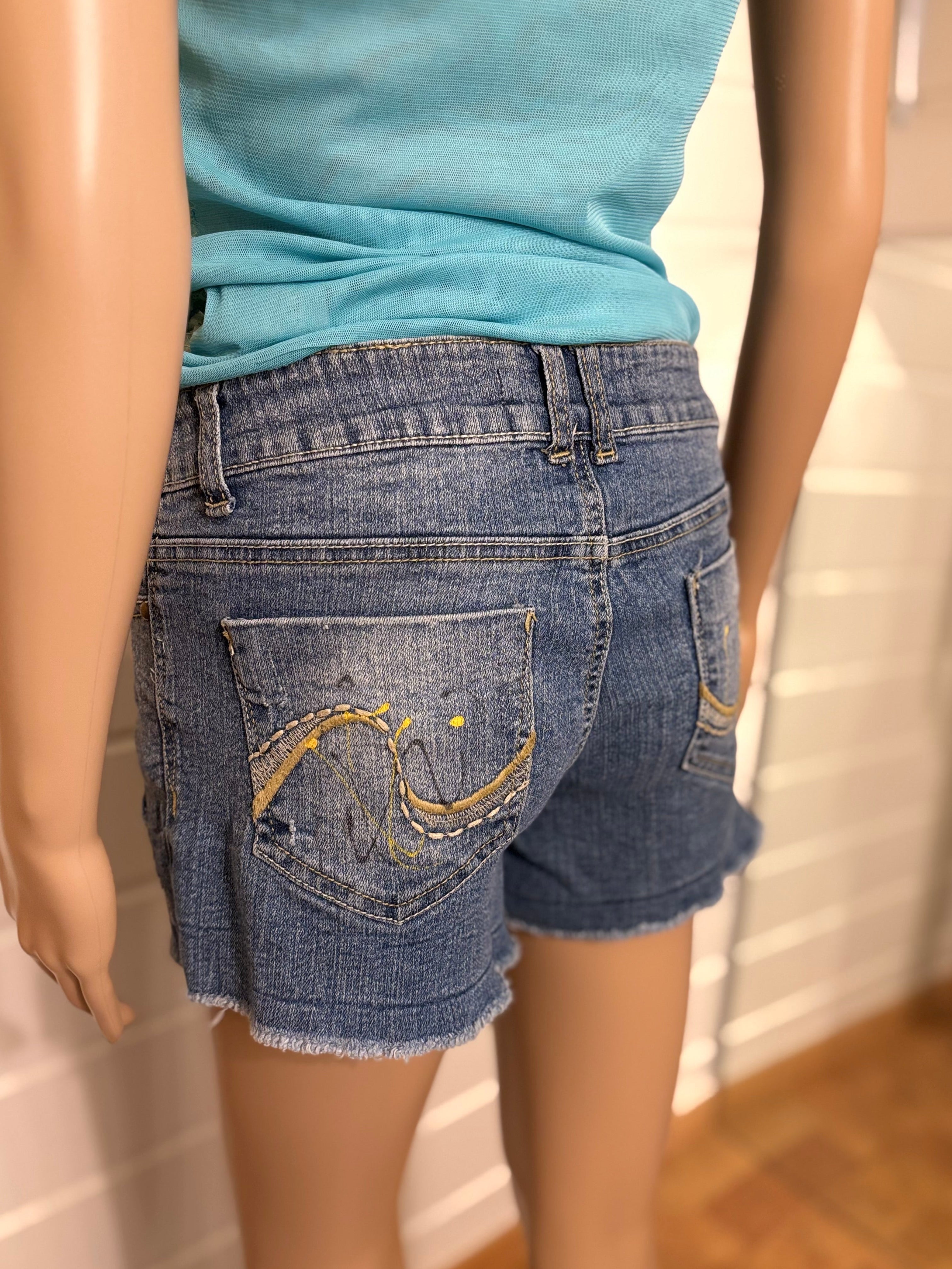 Y2K Denim Shorts Broderte Lommer