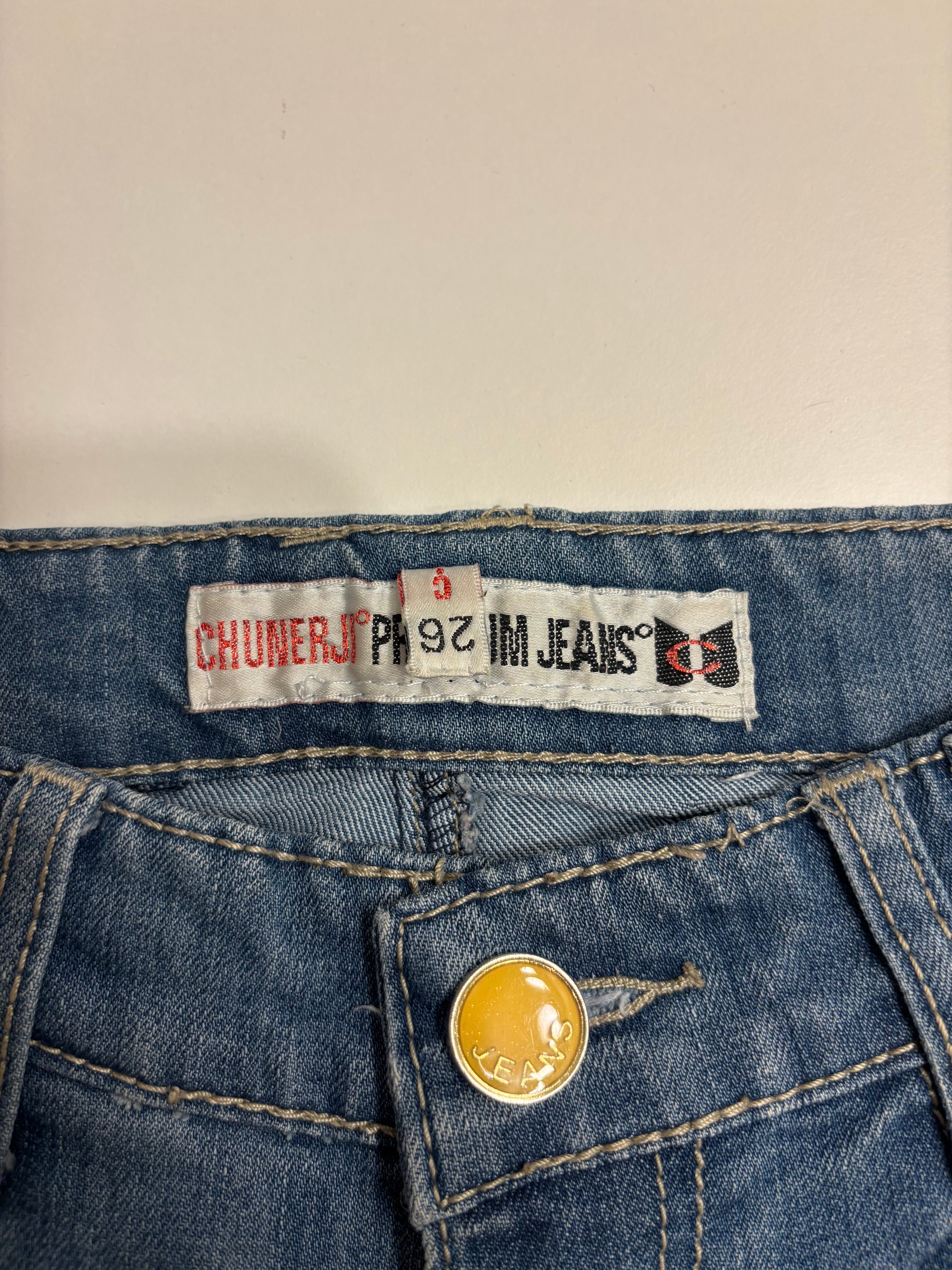 Vintage Jeans Hvit Broderte Lommer