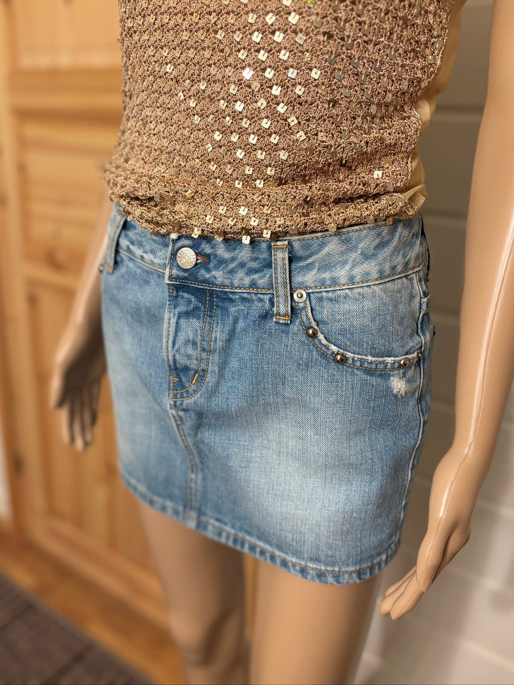 Lyseblå Denim Mini Skjørt