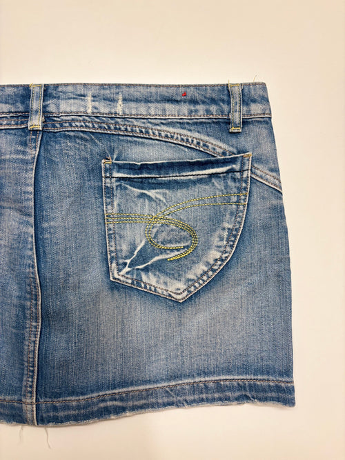 Denim Mini Skjørt Broderte Lommer