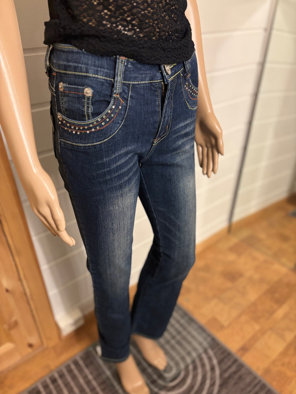 Vintage Jeans Sleng Pyntede Lommer