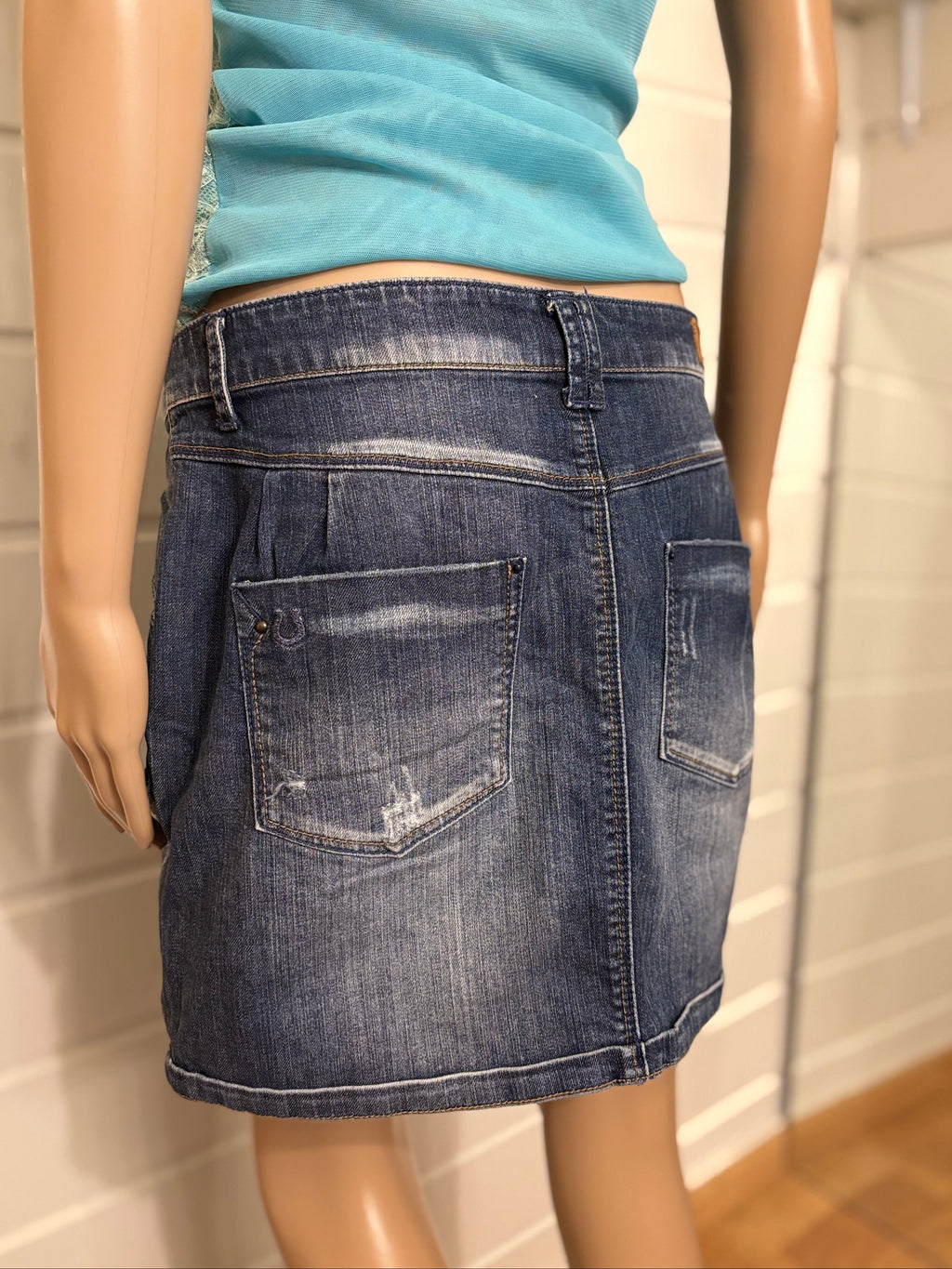 Mørkeblå Denim Mini Skjørt
