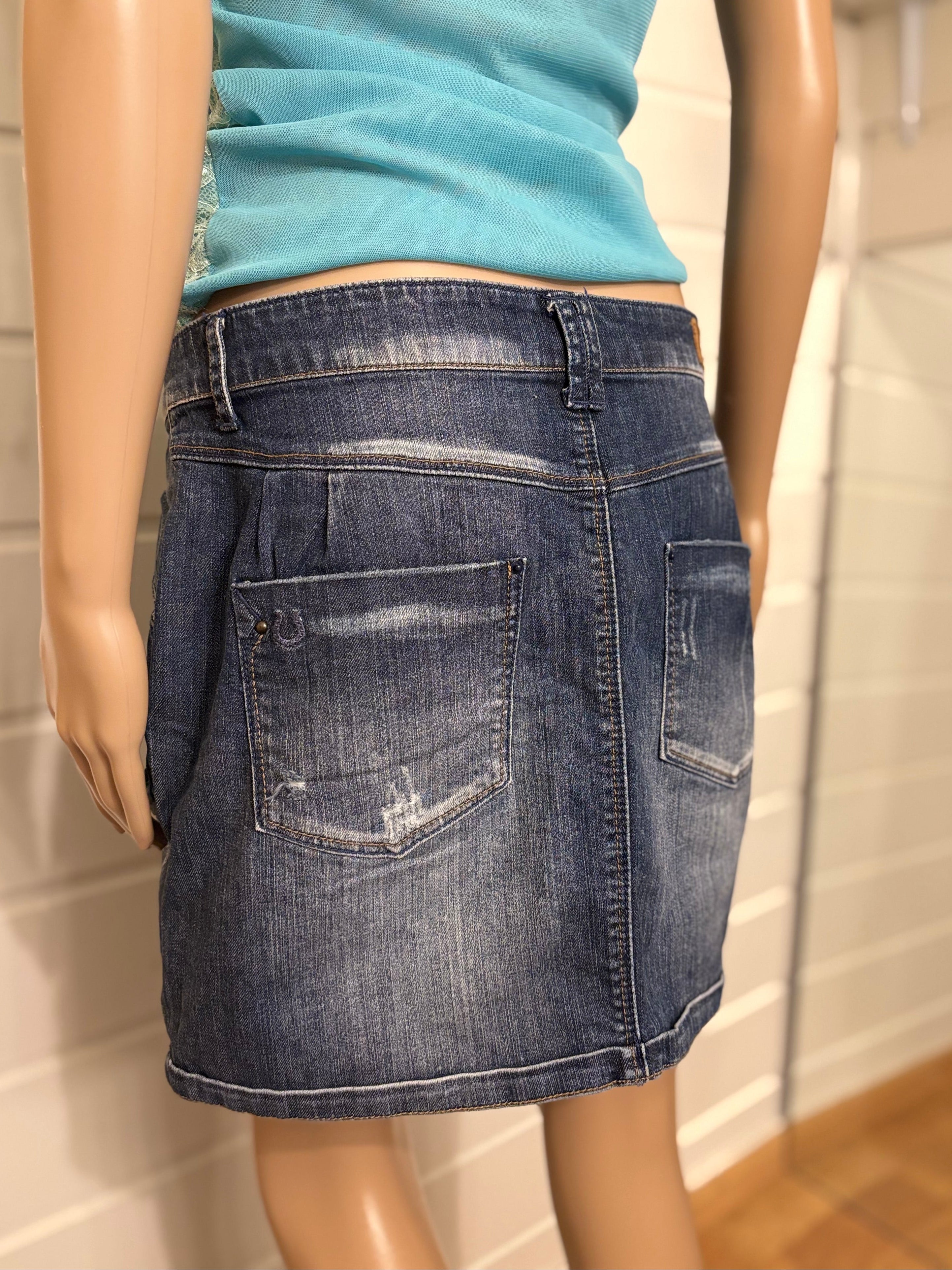 Mørkeblå Denim Mini Skjørt