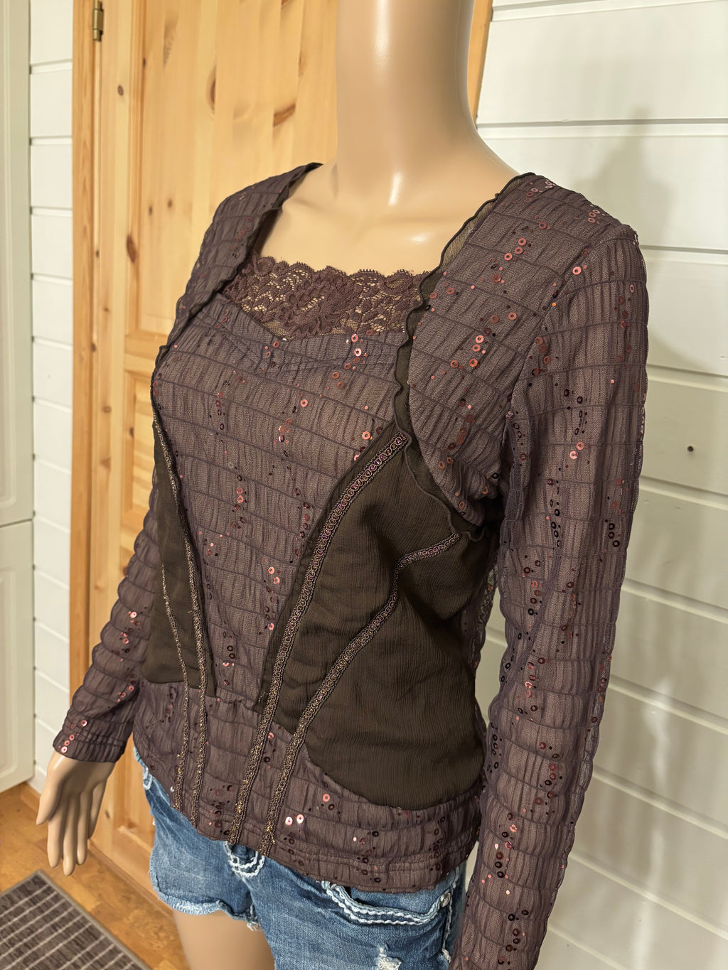 Brun Bluse Glitter Detaljer