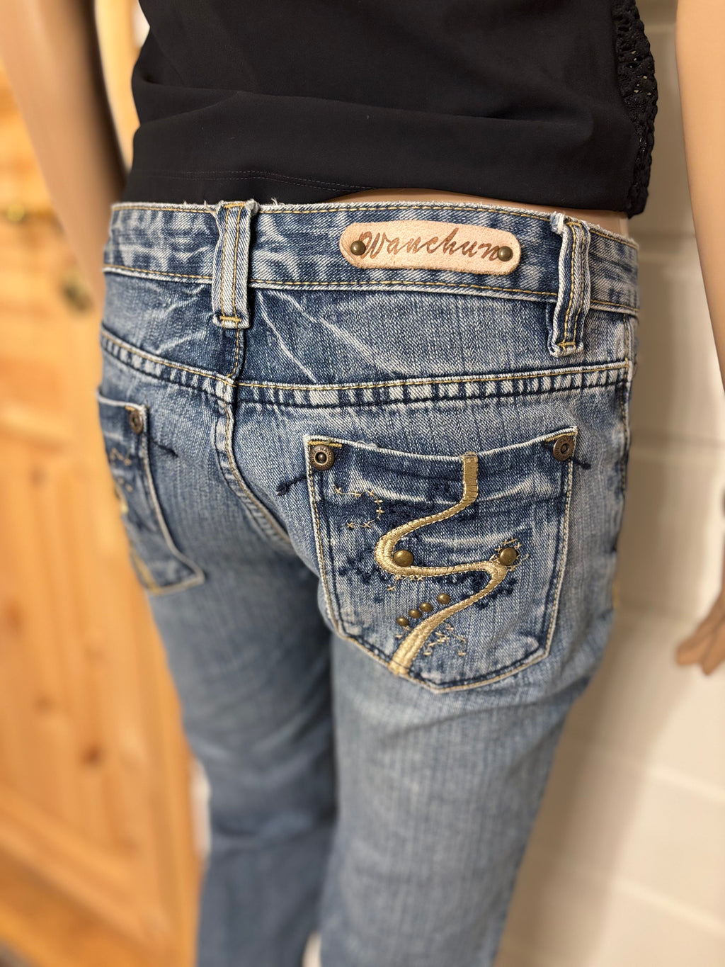 Vintage Jeans Straight Pyntede Lommer